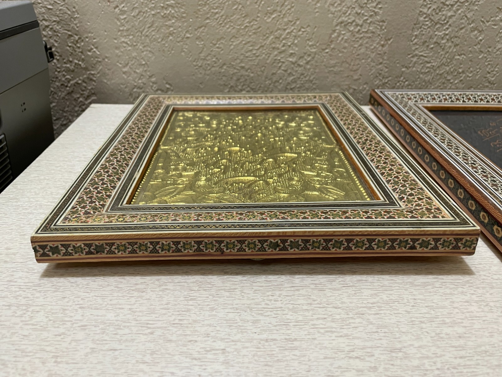 Pair Khatam Inlaid Mosaic Frame marquetry Islamic Art Calligraphy 3D Excellent