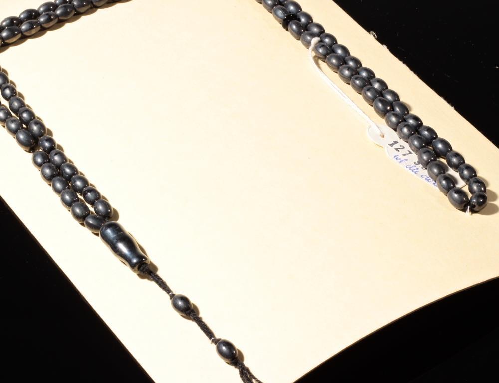 Vintage Czech 99 oval hematite glass bead Islamic prayer bead strand