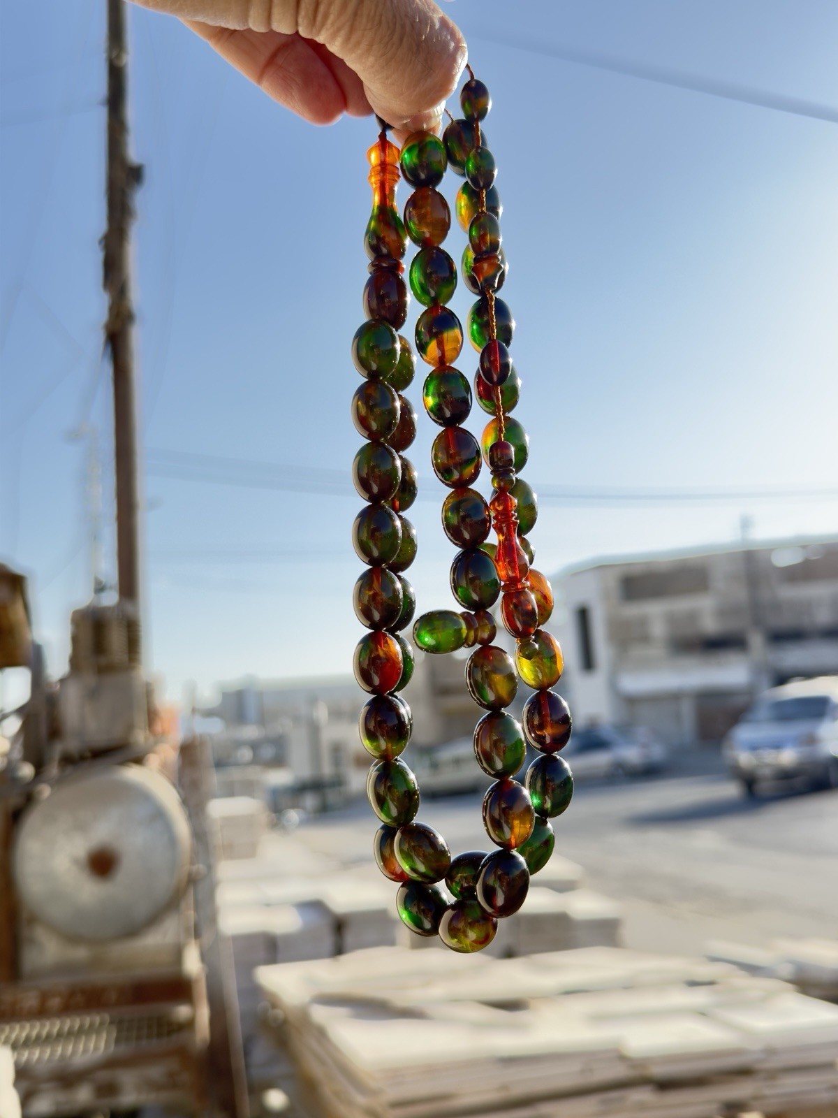 Unique Multi Color Faturan cherry amber bakelite islamic prayer 45 beads 74G R15