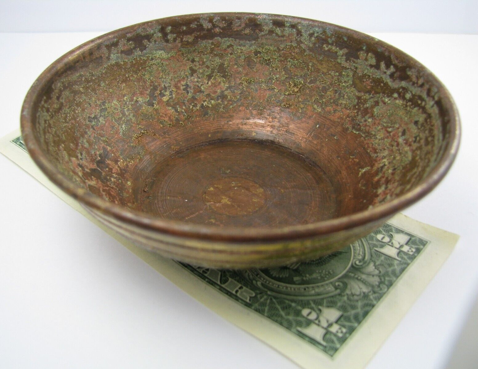 MAMLUK REVIVAL STYLE ISLAMIC ARABIC COPPER BOWL DISH BRASS SILVER OVERLAY c1900s