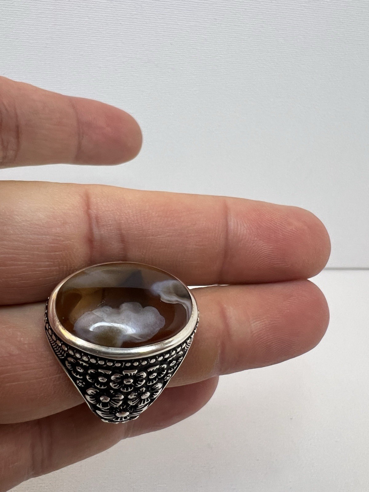 Vantage Antique Islamic Ring Agate خاتم فضة عقيق أنتيك صياغة عارف البحرين ٩٩٠