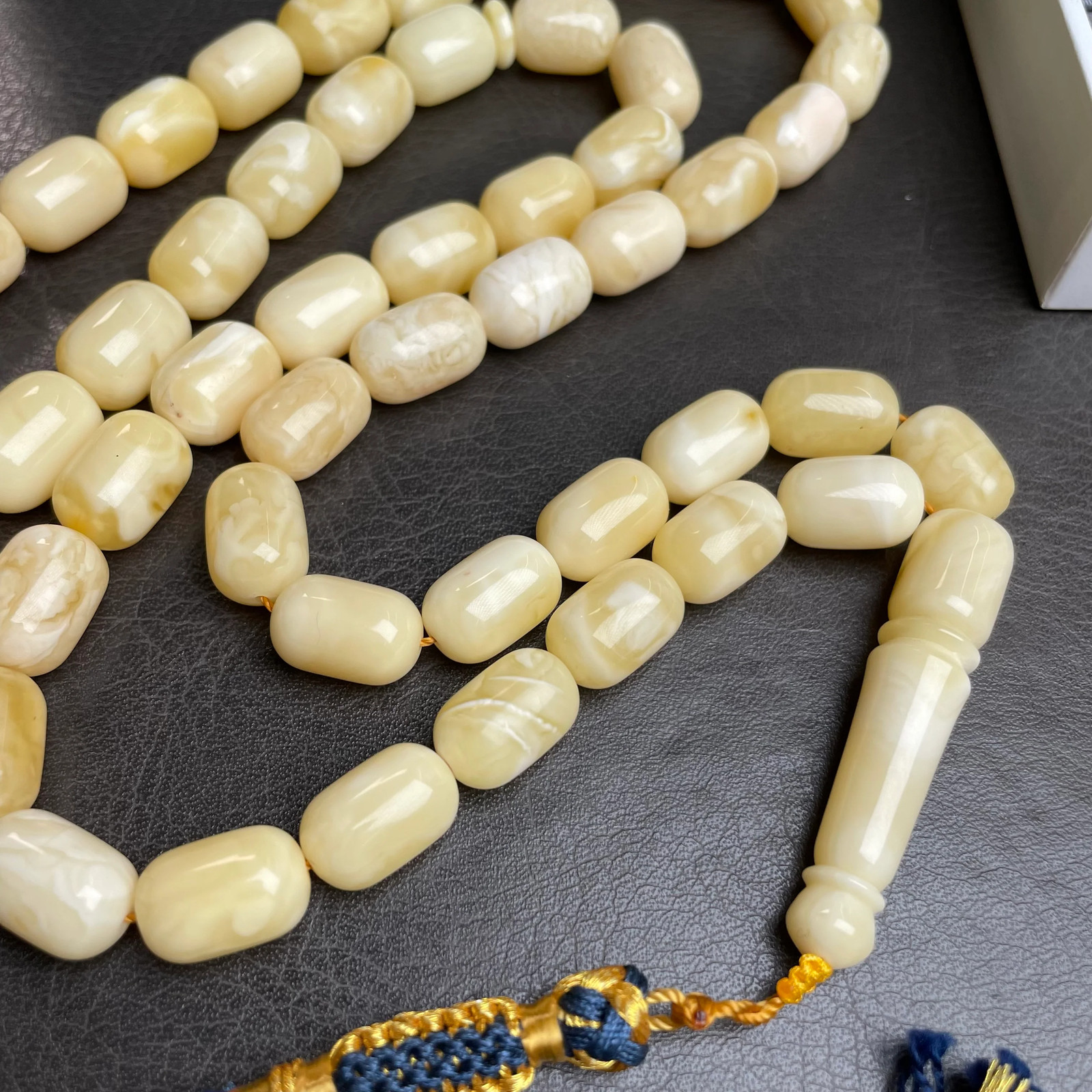 Royal White Amber Misbaha Tasbih 51 Beads 9x13mm 45.80g Lab certificate