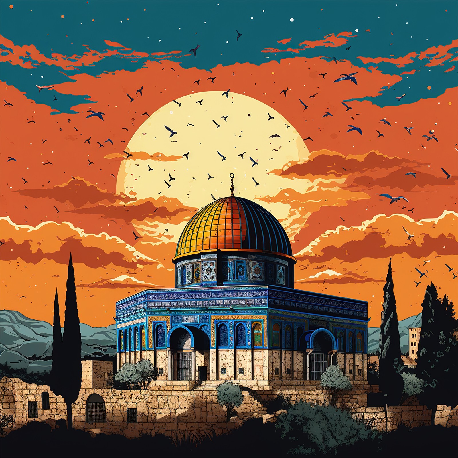 Dome of the Rock Wall Art 80x80cm | Islamic Jerusalem Poster Home Decor Gift
