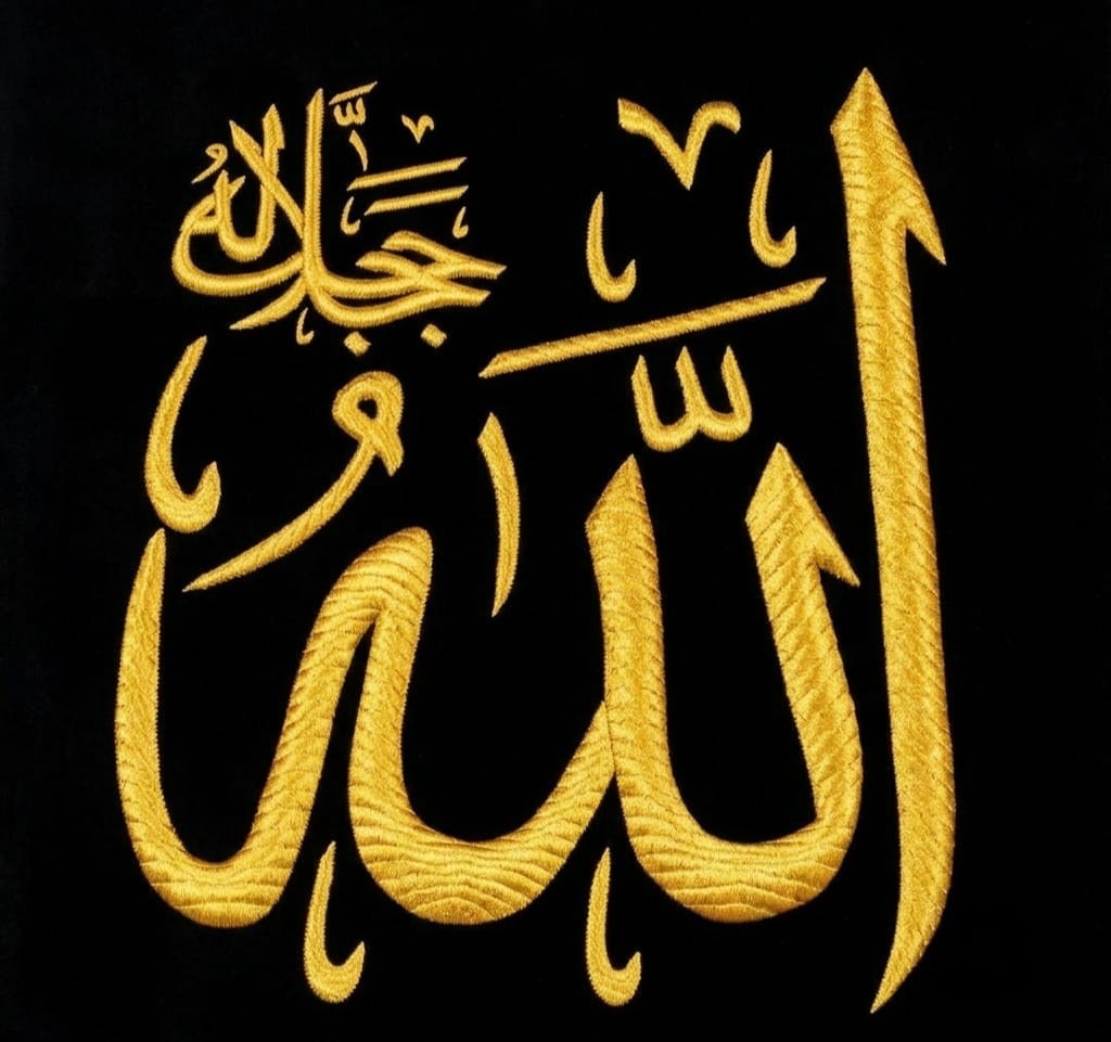 Premium Handmade Allah Wall Decor Copper Embroidered Arabic Calligraphy Art