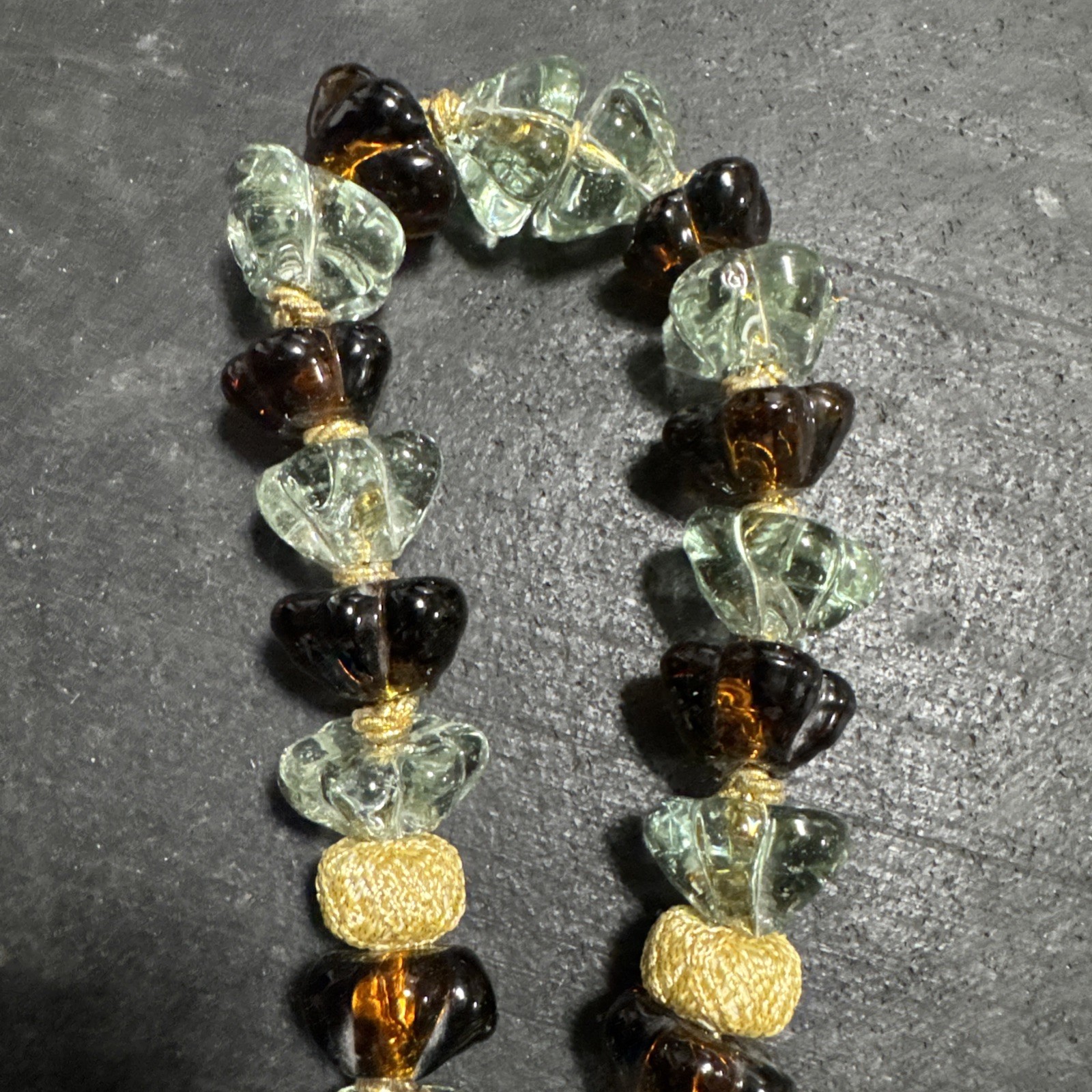 Turkish 19” Rosary Large Chunky Clear And Amber Glass 31 Beads, RARE
