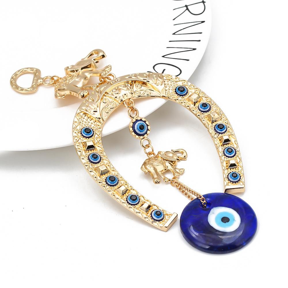 Islamic Evil Eye Elephant Keychain Gold Lucky Quran Wall Hanging Decor