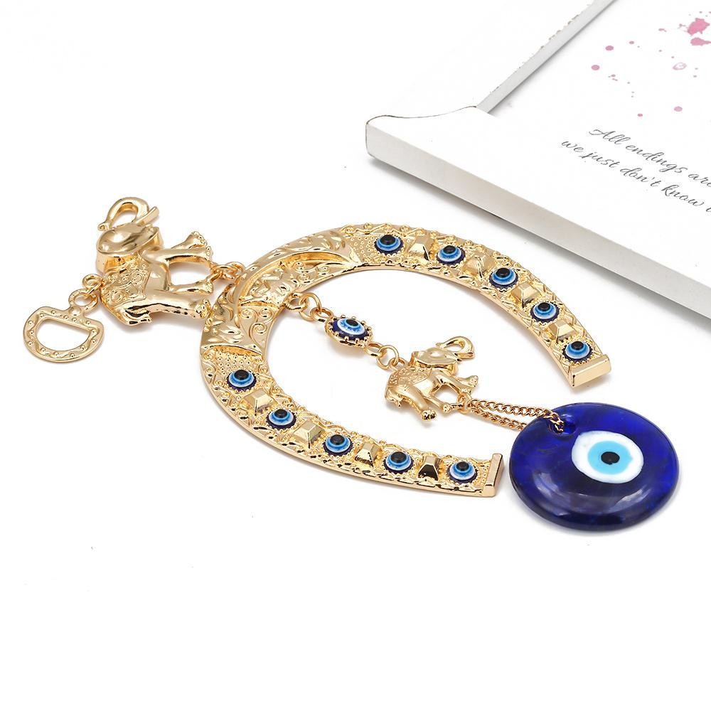 Islamic Evil Eye Elephant Keychain Gold Lucky Quran Wall Hanging Decor