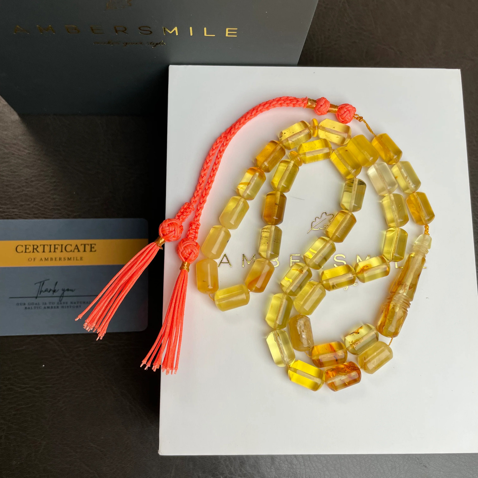Lemon Amber Misbaha Tasbih 33 Beads 8x13mm 25.5g
