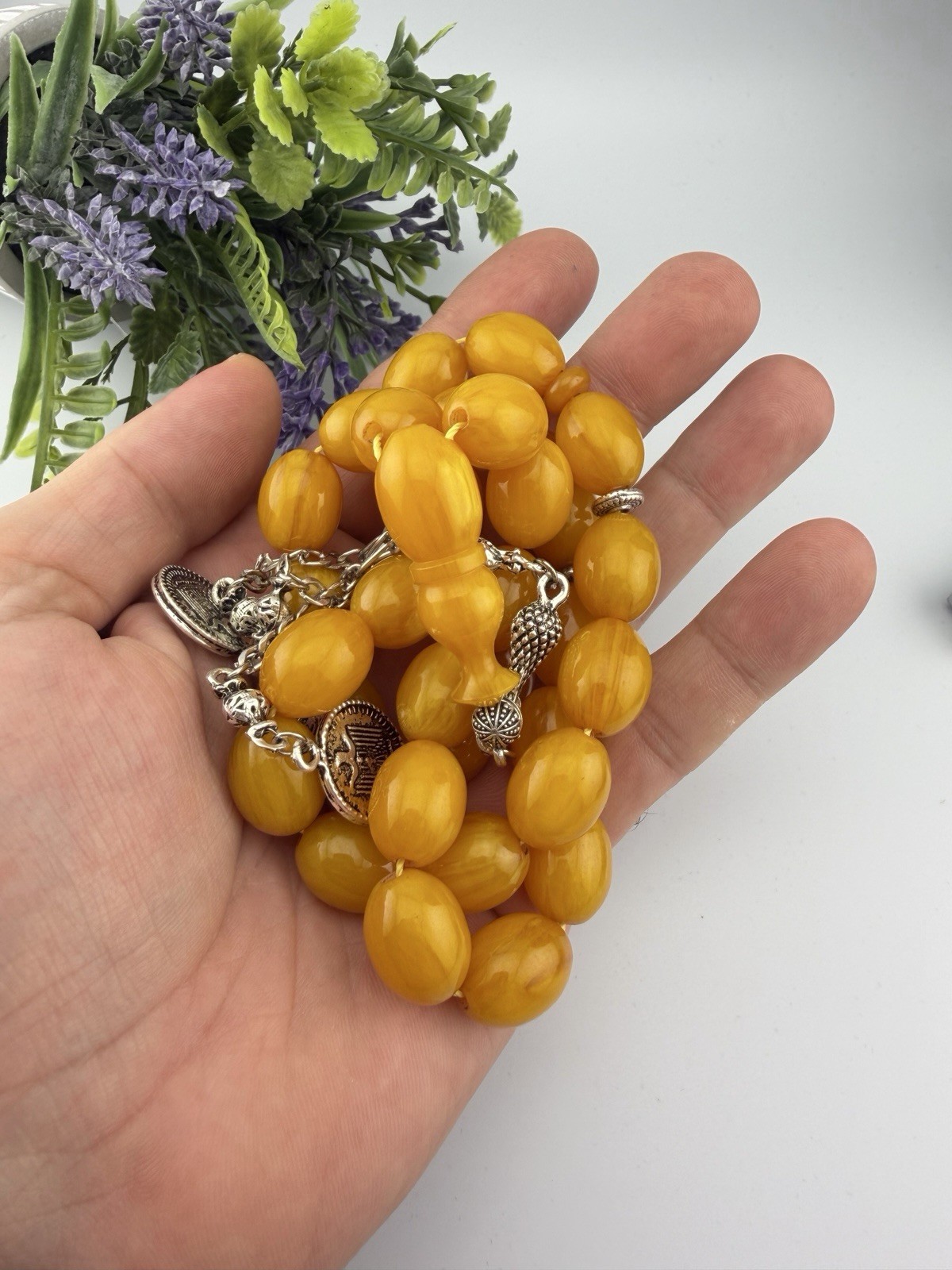 Collectible Misky Amber 33-Bead Islamic Rosary Tasbih Tasbeehمسبحة مسباح مسكي