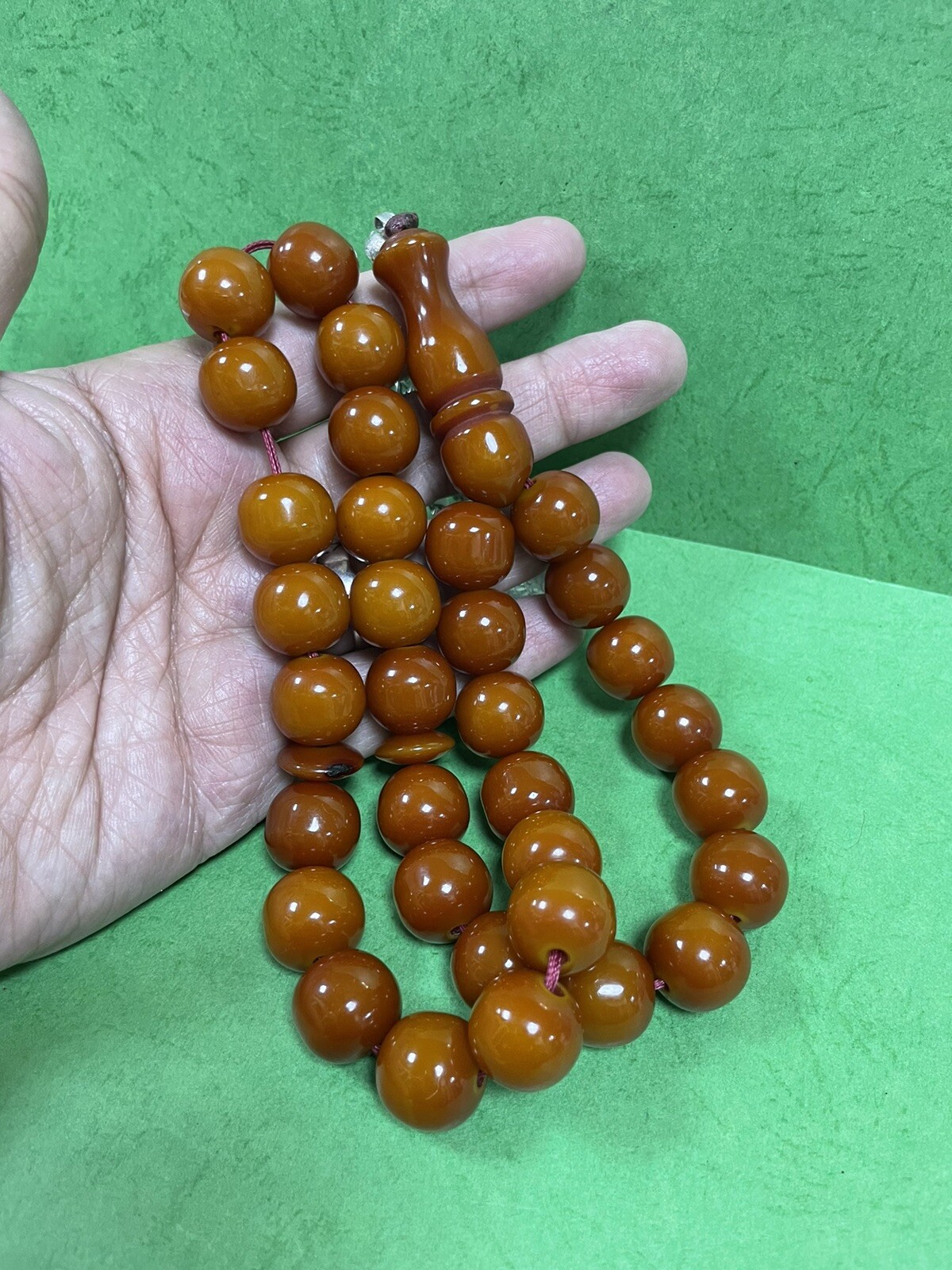 Antique Miscky Butter scotch Caramel Amber bakelite islamic prayer 33 beads 118g