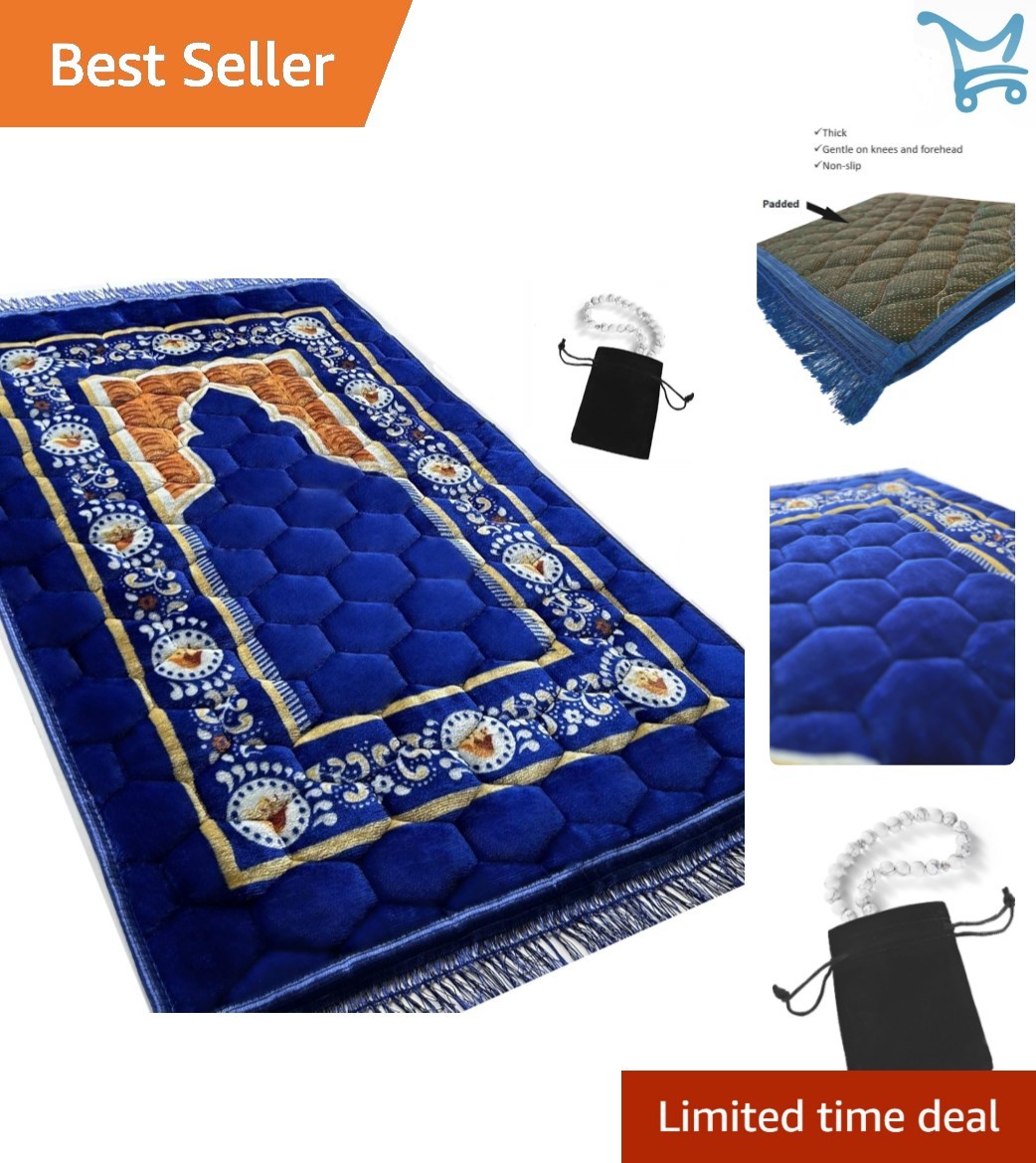 Prayer Rug Muslim Mat Size 47x32in Thick Padded Floral Design for Eid Ramadan