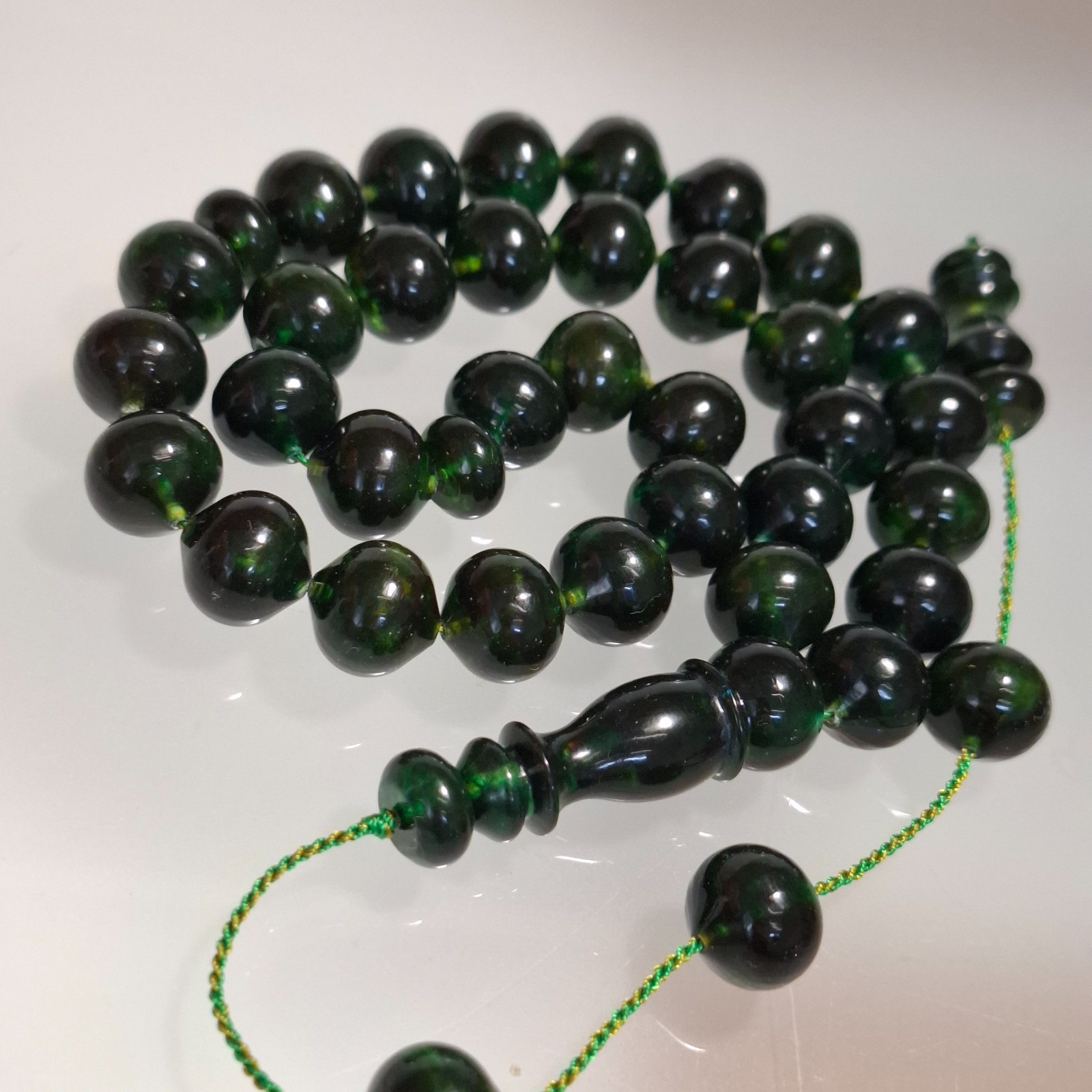 Amber Rosary – 33 Oval Beads, 13 mm, Dark Green Amber Rosary 51gram