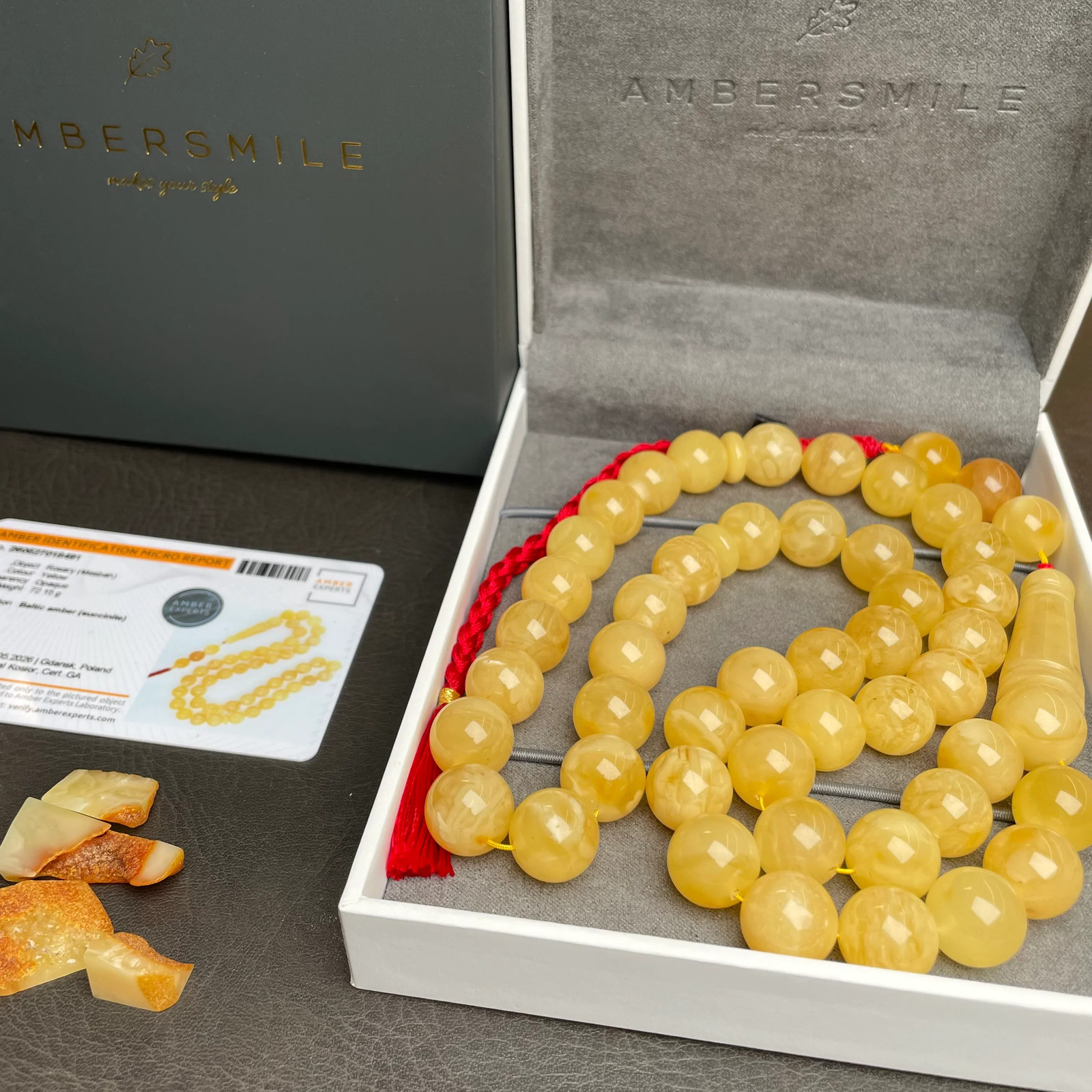 Handmade Honey Amber Misbaha 13.6mm 72.15g 45 beads LAB certificate