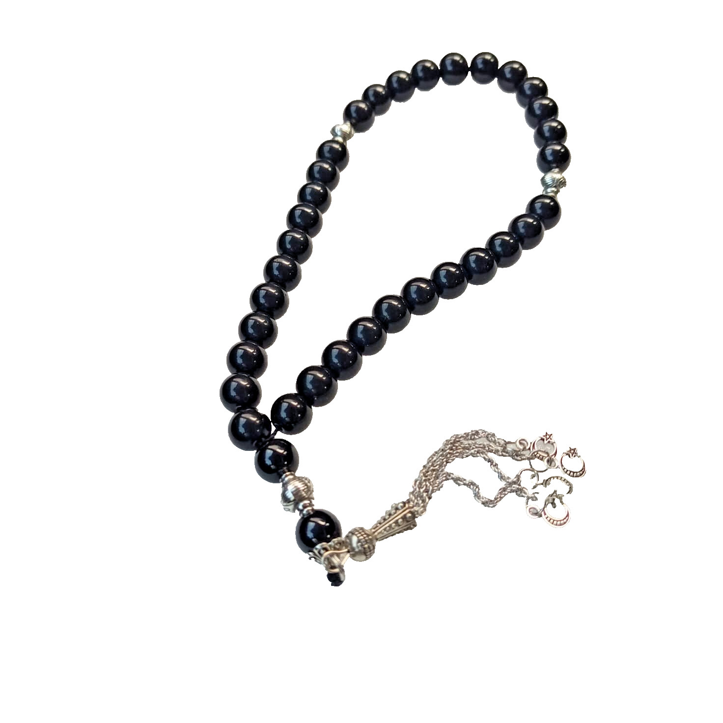 Free Int’l Shipping Islamic Prayer Beads Mesbaha 33 Beads with Silver Tassel