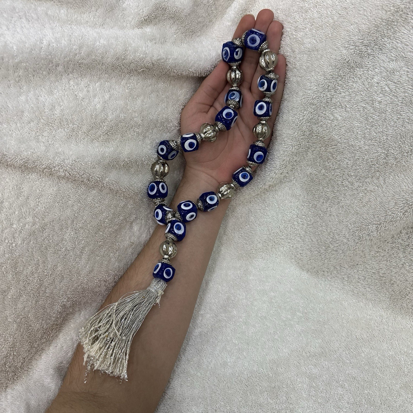 Antique Egyptian Large Heavy Evil Eye Prayer Beads Misbaha Tasbih Blue Glass