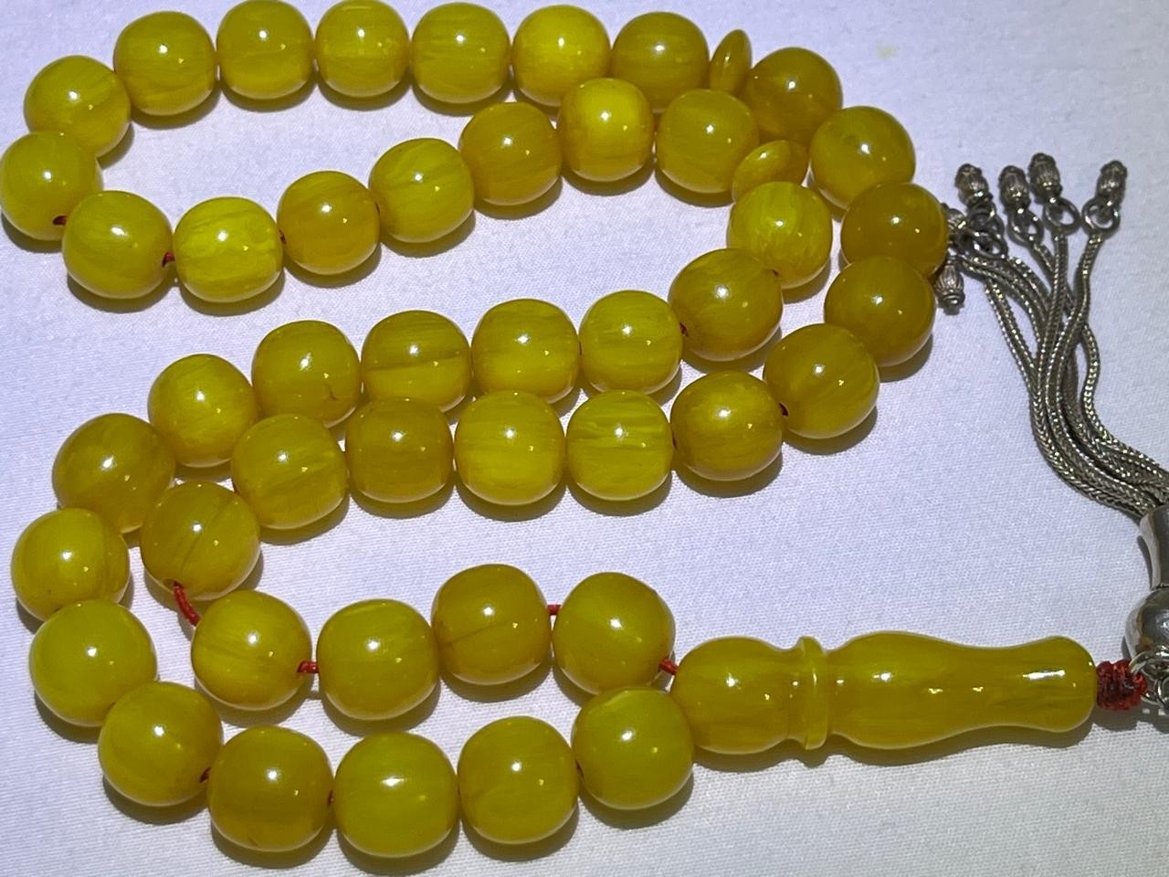 Natural Old German Cherry Amber 45 سبحة مسكي الماني معرق تغليف متوسط شرابة فضة