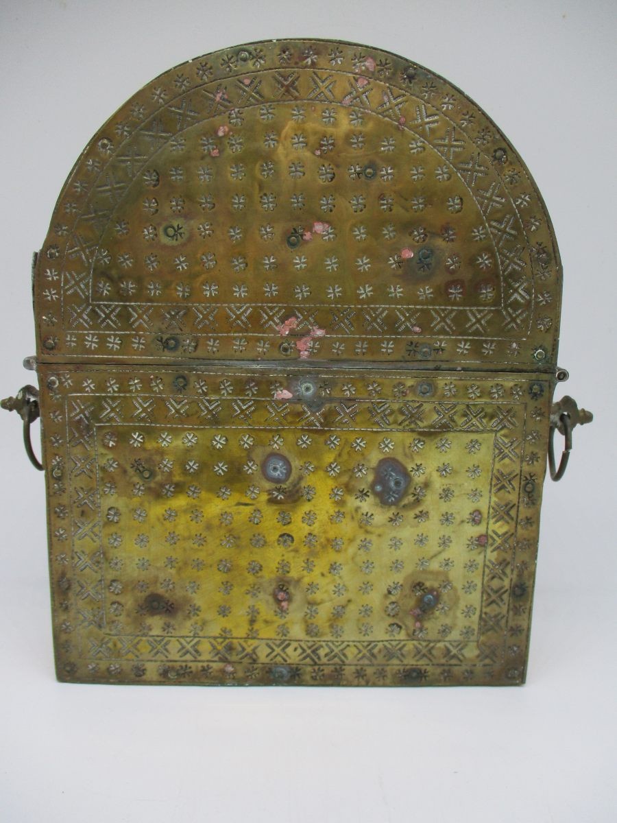 Antique 19th Century Moroccan Camel Bone Brass Berber Book Container Travel Case