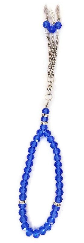 Elastic Blue Glass Tasbih 33 Beads Islamic Prayer Rosary Misbaha Sibha Bracelet