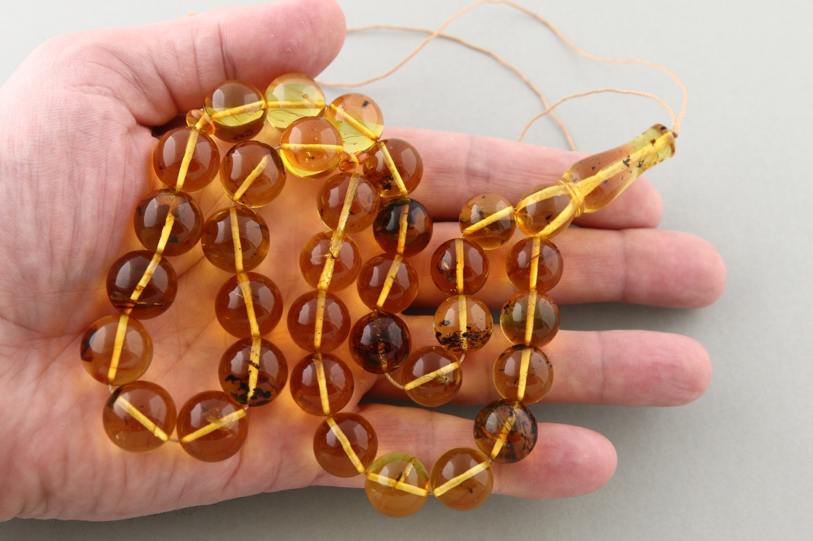 Islamic 33 FOSSIL Round Prayer Beads 13-15mm BALTIC AMBER TASBIH 61.2g 260416-1