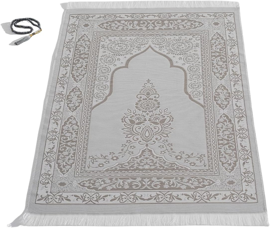 Muslim Prayer Rug with Islam Prayer Beads – Travel Prayer Mat, Islamic Gifts for