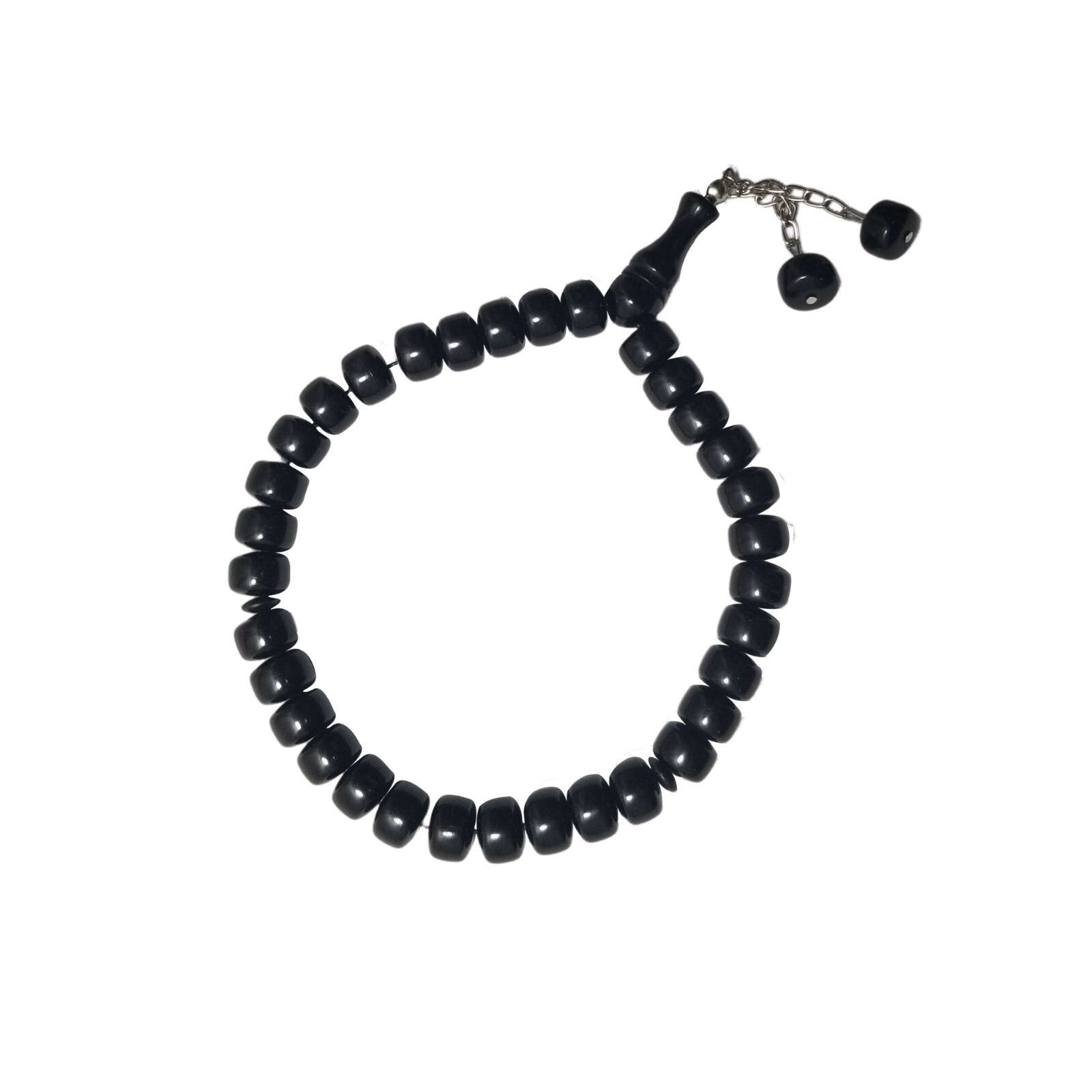 Flat 33-Bead Barrel Shape 12x8mm Black Monomer Tasbih Prayer Beads Islam Rosary