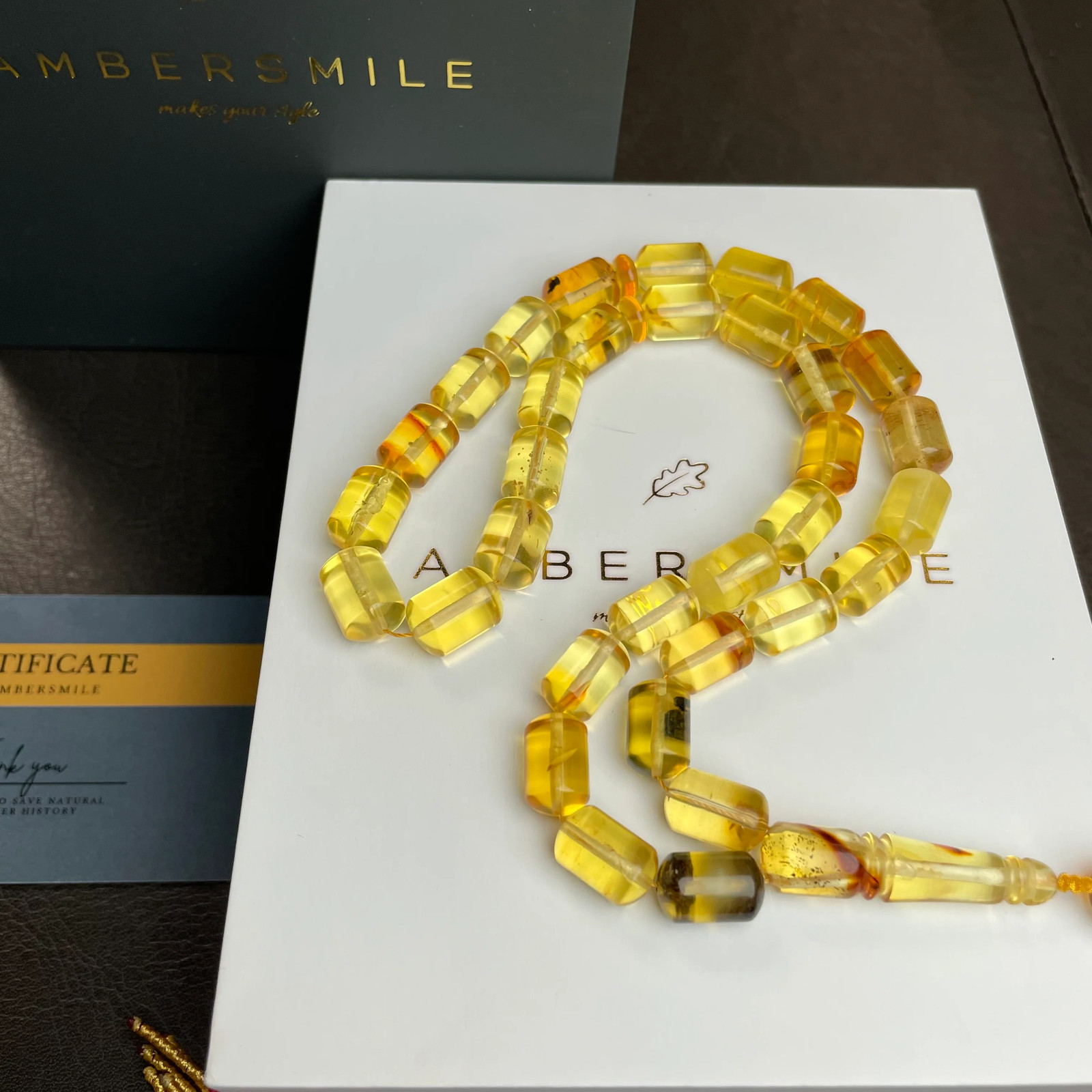 Lemon Amber Misbaha Tasbih 33 Beads 9x13mm 31g