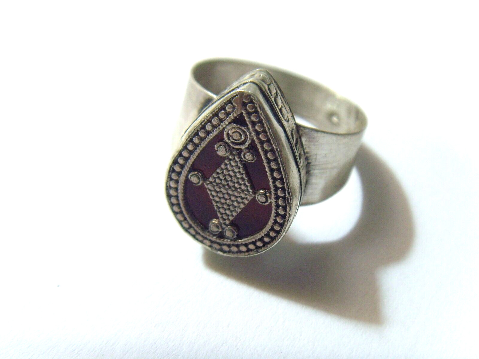 antique Kazakh tribal high silver Bactria motif ring size 10 Central Asia 52266