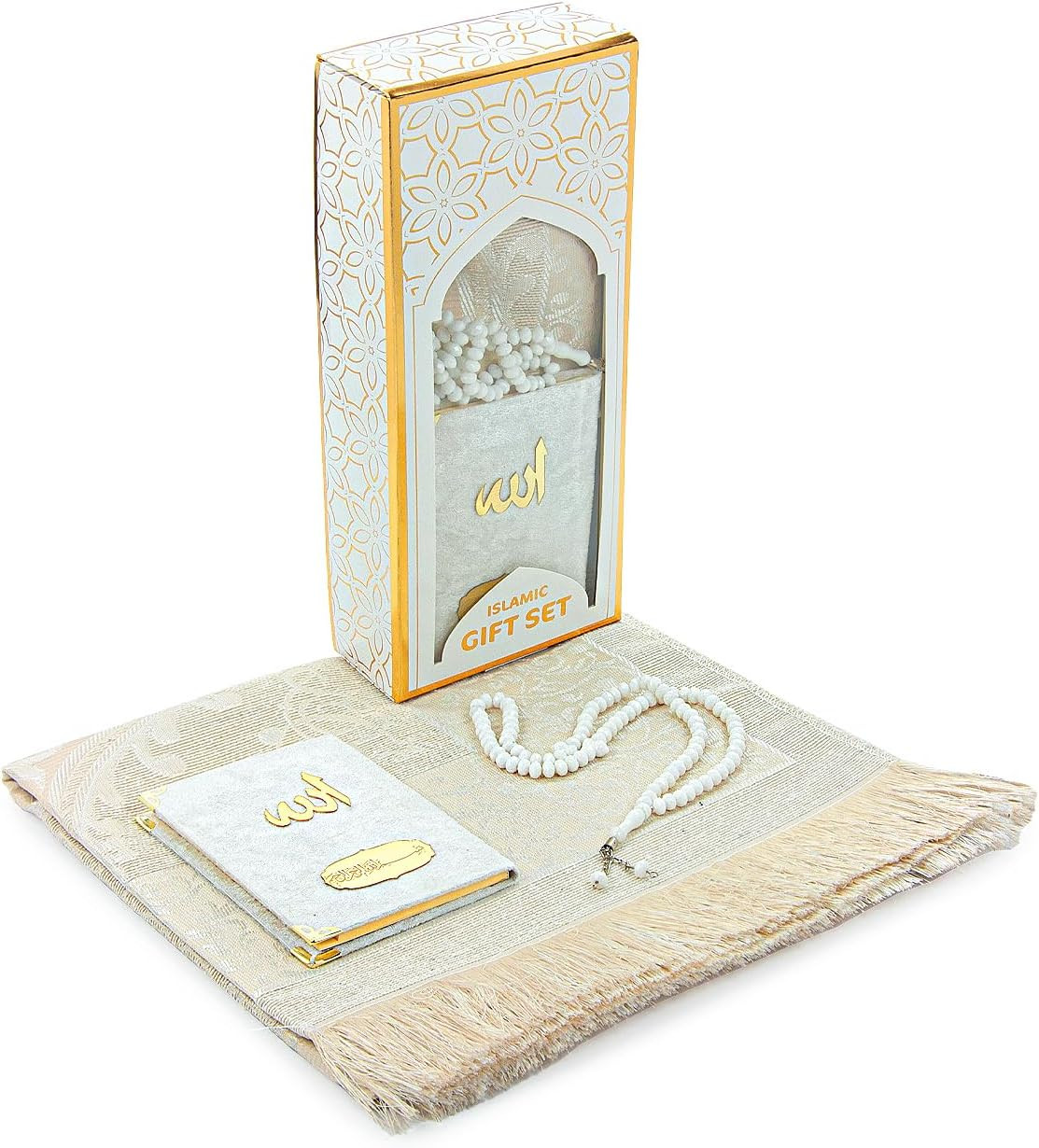 Taffeta Fabric Muslim Prayer Rug, Velvet Covered Yaseen Surah Pocket Size Book,