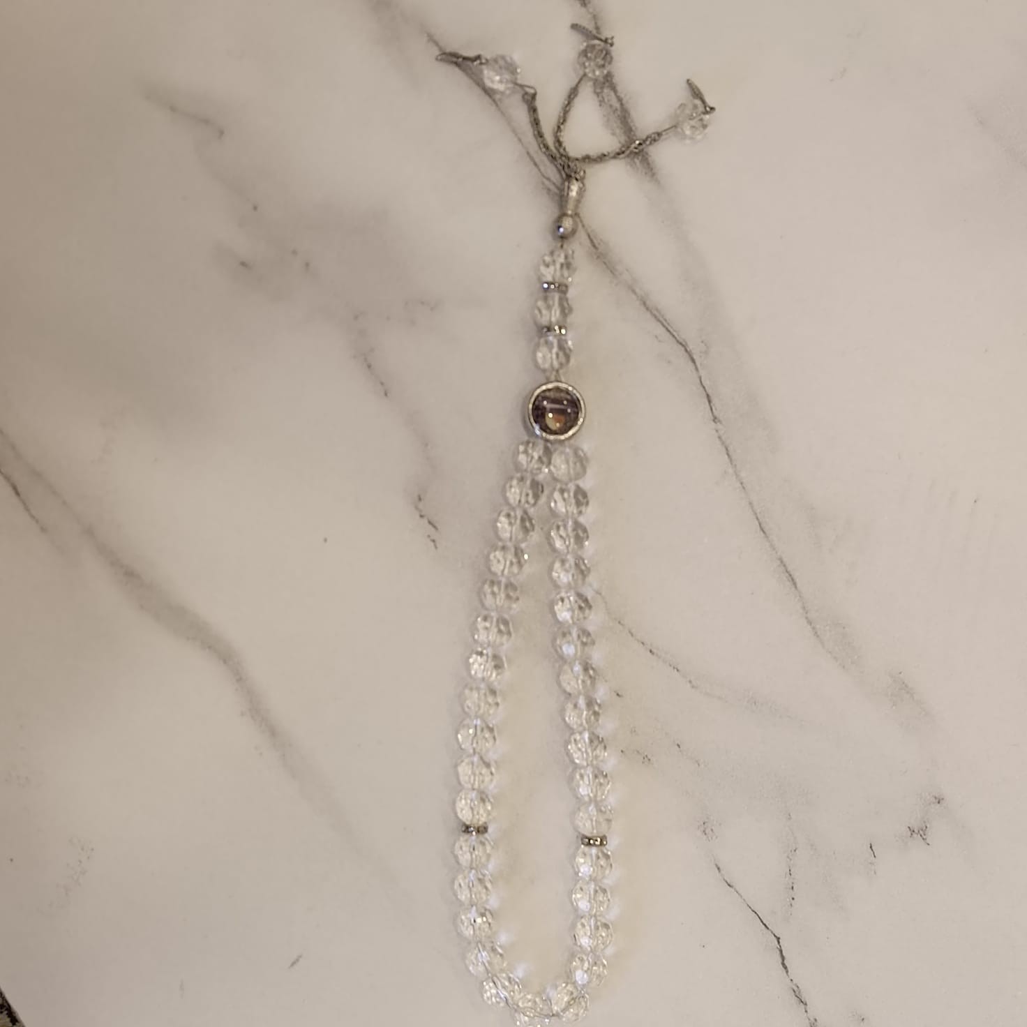 Clear Crystal Prayer Beads (Misbaha) with Dome of the Rock Medallion