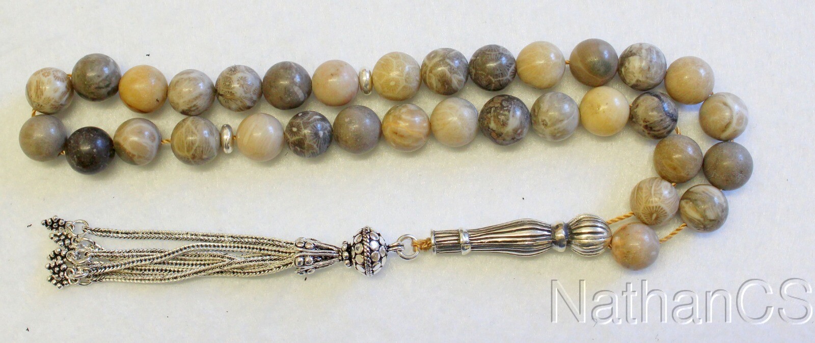 Prayer Worry Beads Tesbih Fossil Coral & Sterling Silver- Collector’s Item