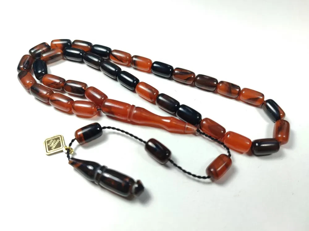 Islamic Prayer bakelite amber Rosary. 11*7mm. 33 beads.Tasbih, Handmade