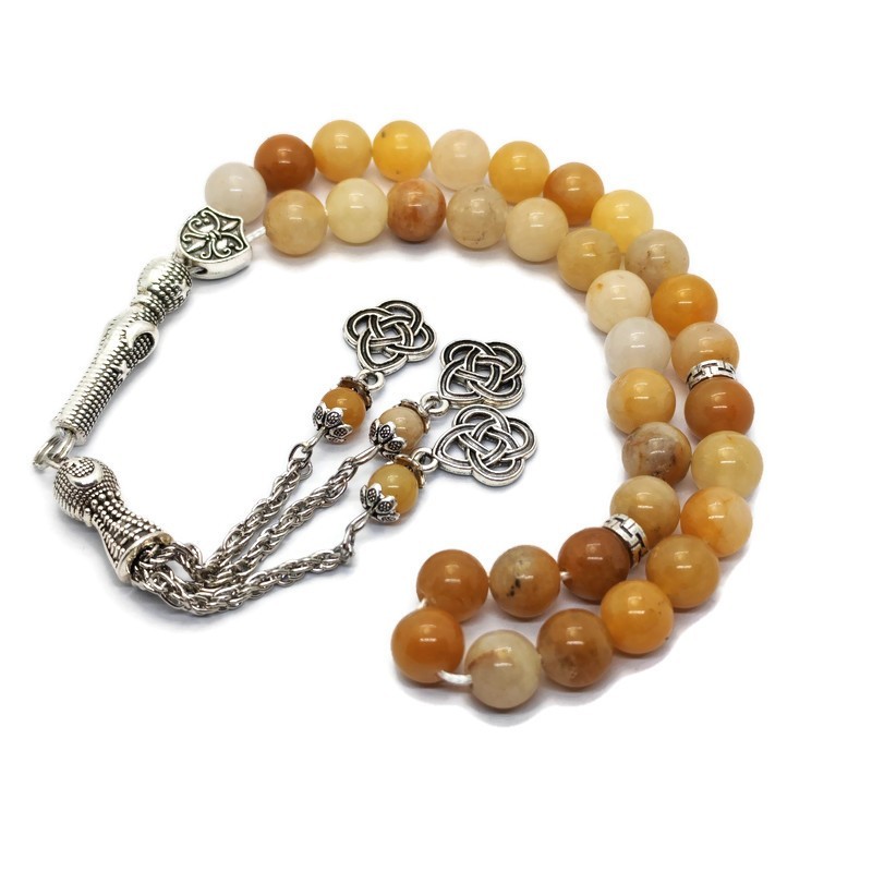 Tasbih-Gold Fire Quartz Tumbled Prayer Beads 33 Misbaha Islamic Rosary Subha 8mm