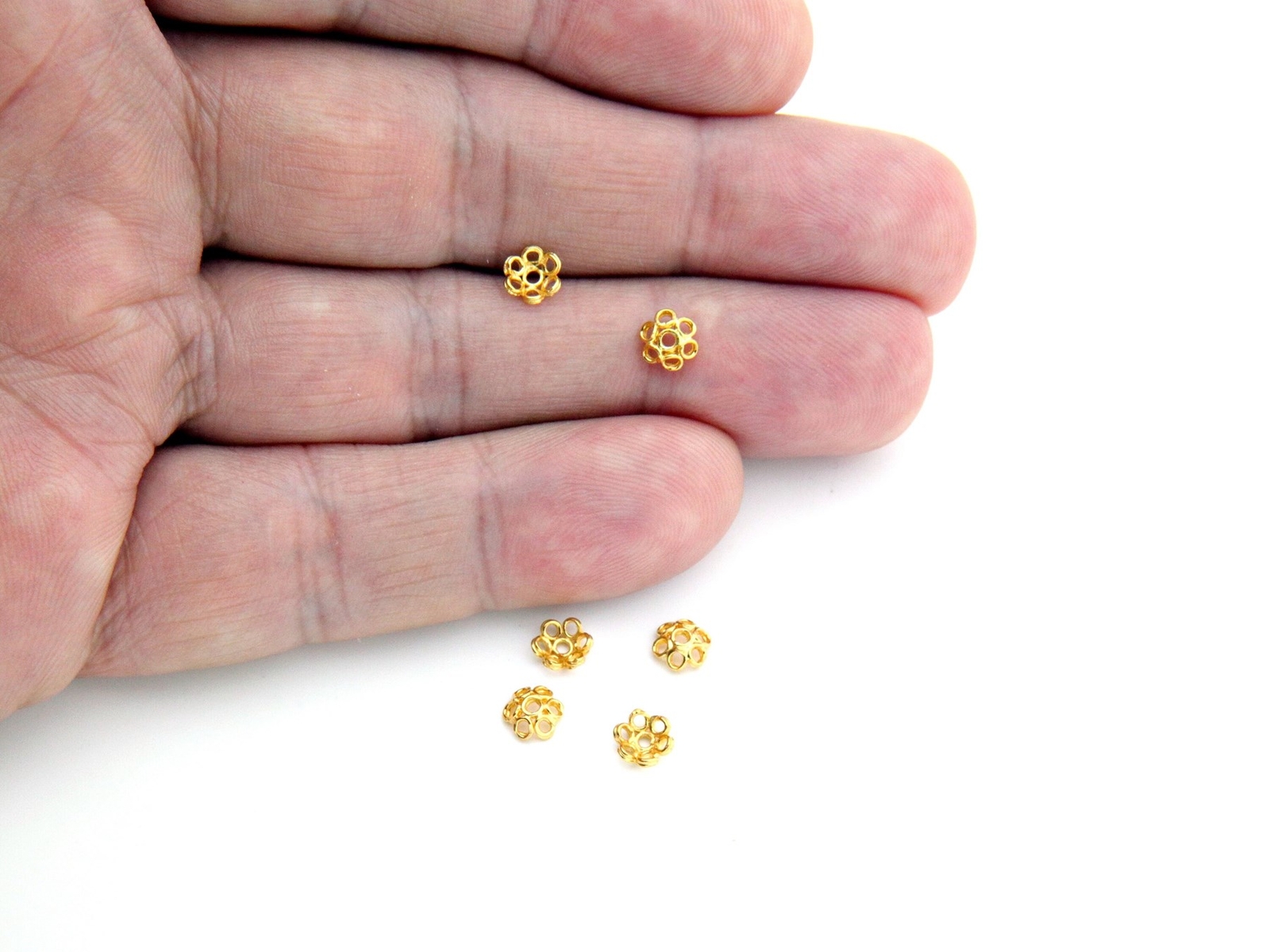 Small Gold Plated Beads caps accessories 6 pcs 925 silver Prayer Beads 917005