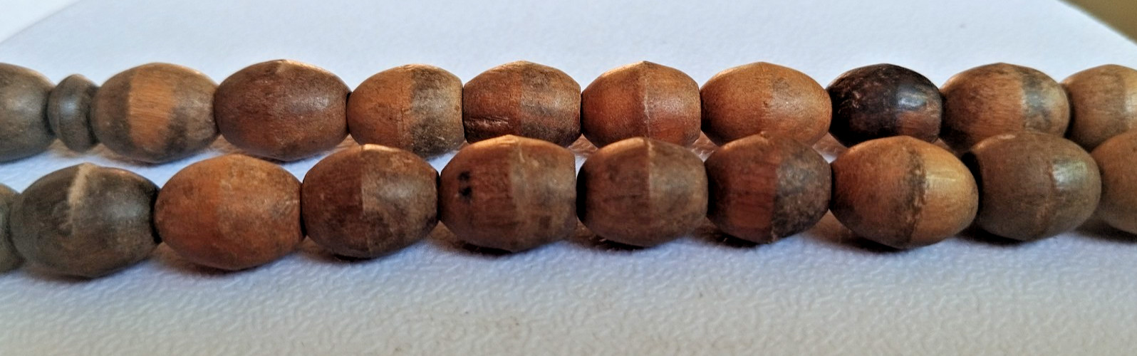 Vintage Wooden Prayer Beads Tasbih with Green Tassel Hand Carved 33 beads 21g