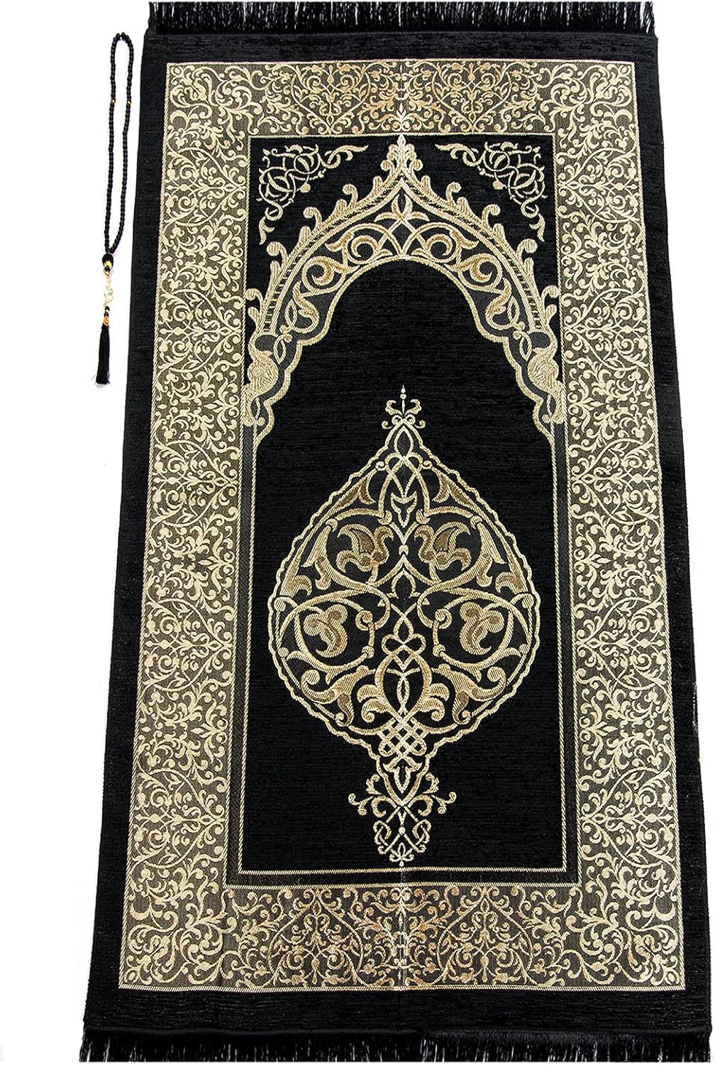 Ihvan Online Muslim Prayer Rug with 99 Beads Tasbih, Soft Chenille Sajadah, Ligh