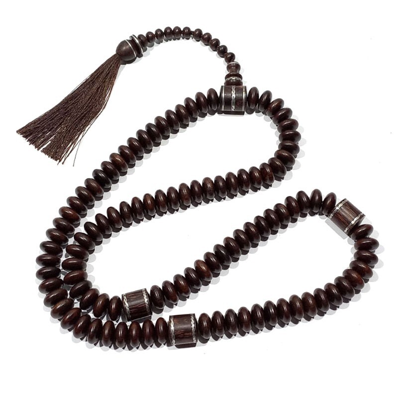 Handmade Islamic Muslem Prayer Tasbeh Old Heartwood Tamarind Wood Disc Beads