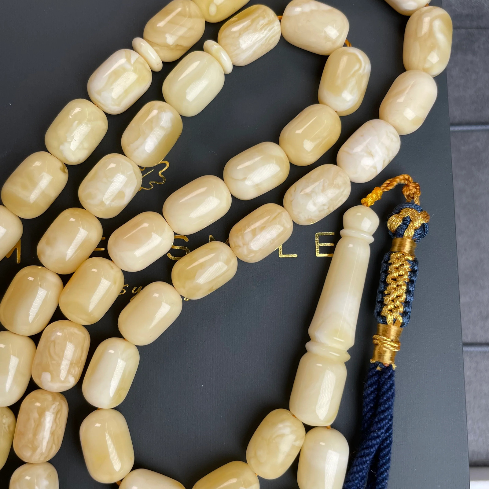 Royal White Amber Misbaha Tasbih 51 Beads 9x13mm 45.80g Lab certificate