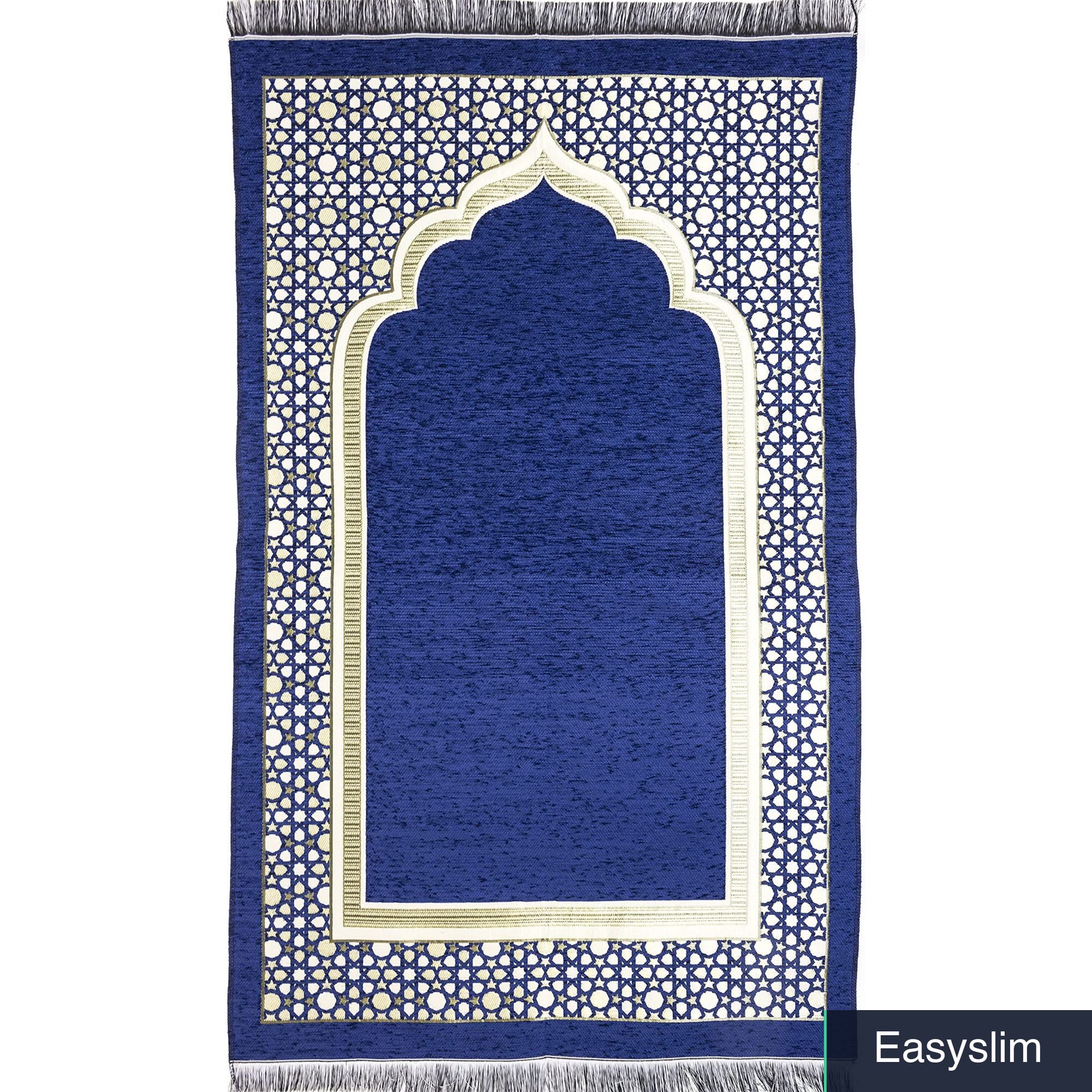Prayer Rug Chenille Royal Blue Islamic Geometric Star Pattern Thin
