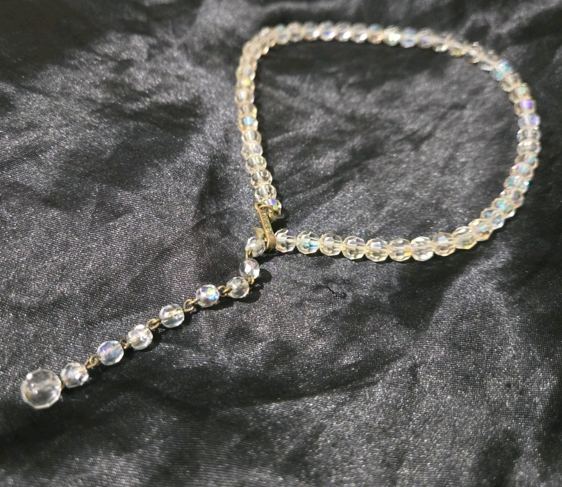 Clear Iridescent Faceted Islamic Prayer Beads with Tassel Dangle