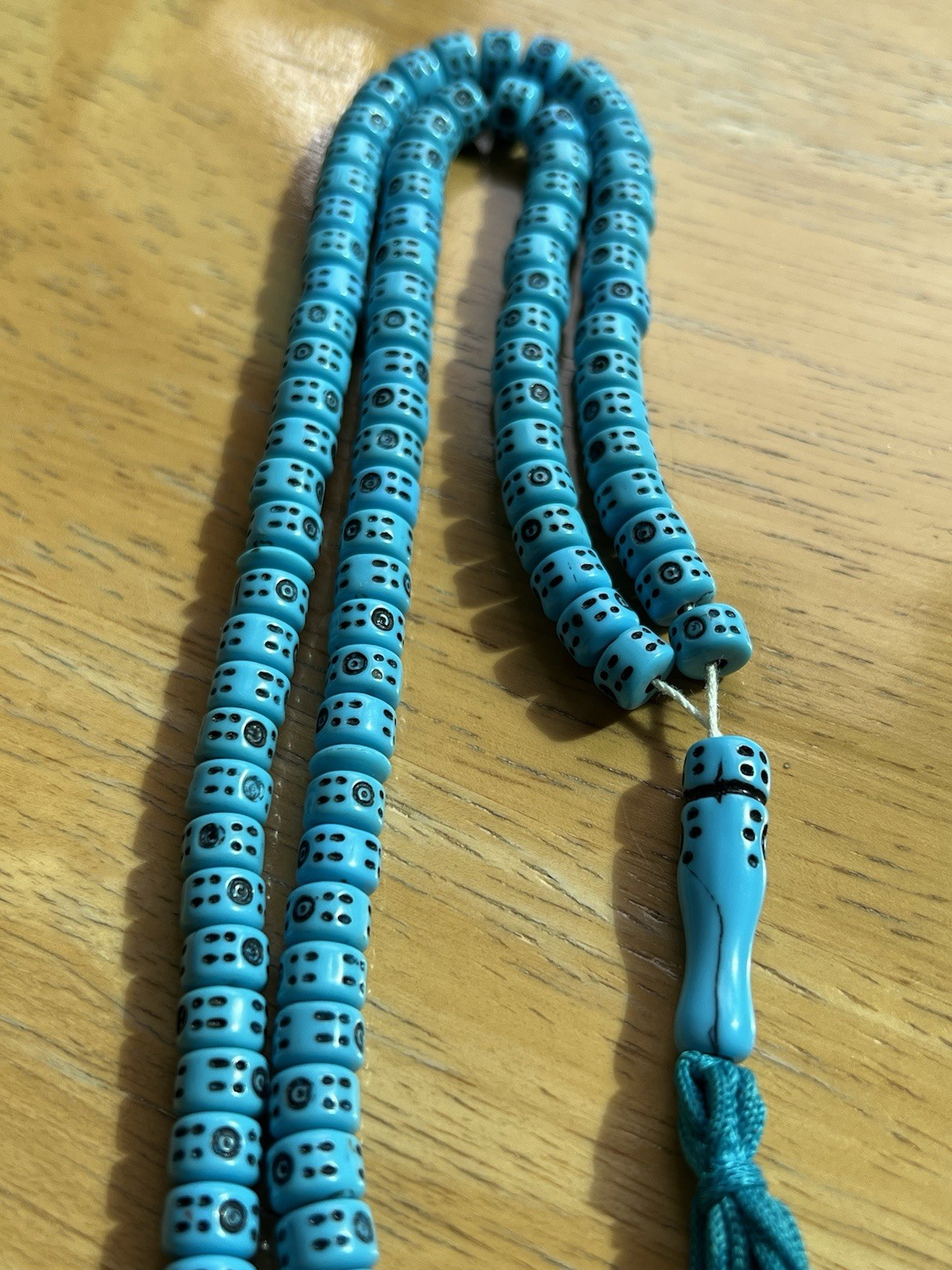 Antique Vintage Blue Carved Stone Islamic Tasbih Prayer 99 Beads + seperators