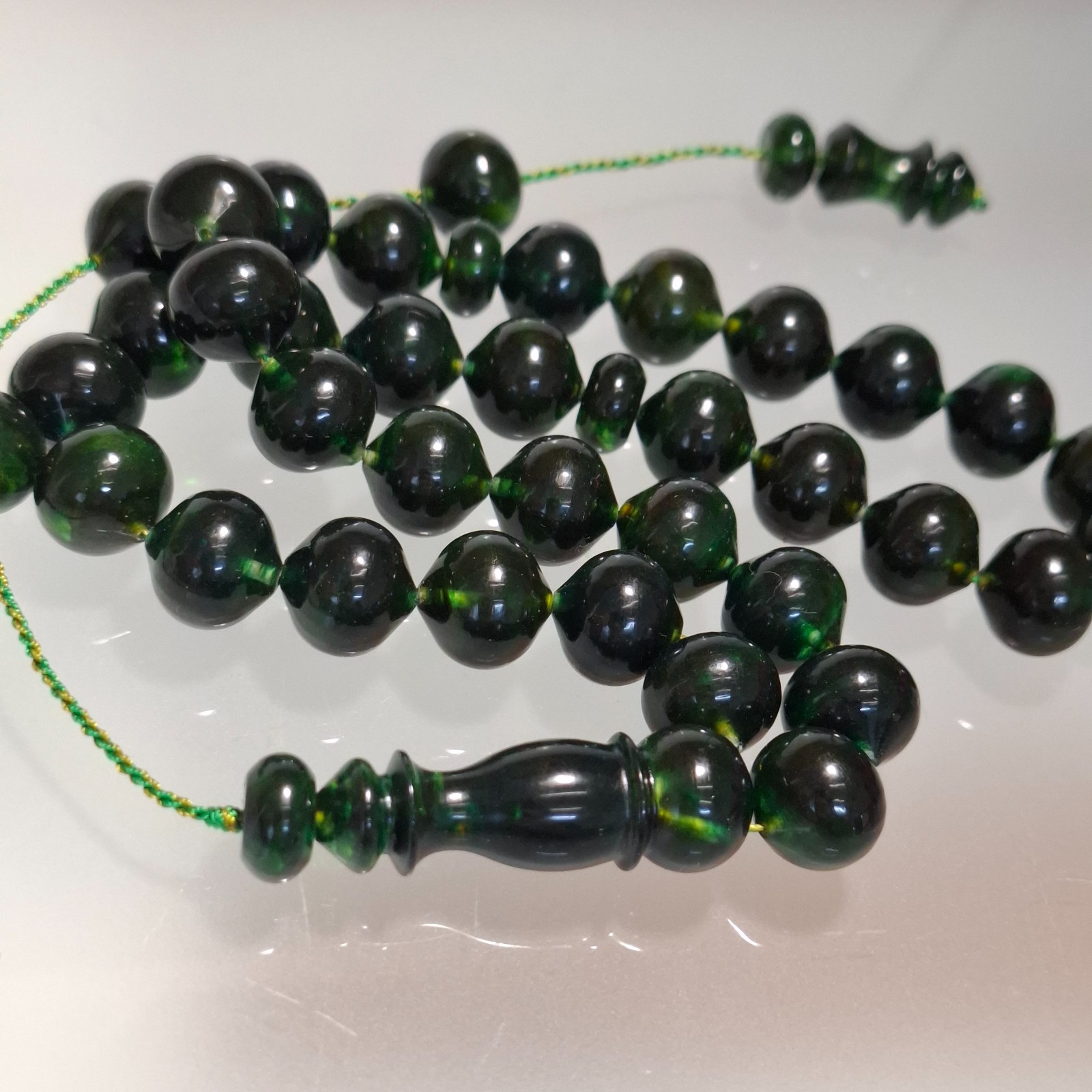 Amber Rosary – 33 Oval Beads, 13 mm, Dark Green Amber Rosary 51gram