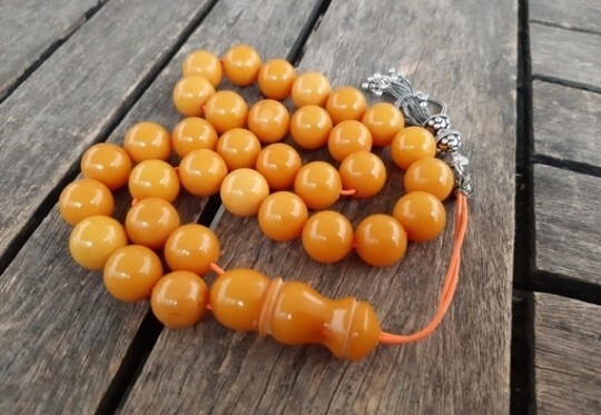 Amber Bakelite Egg Yolk Vintage Islamic Tesbih Misbaha Rosary Prayer Beads 85gr