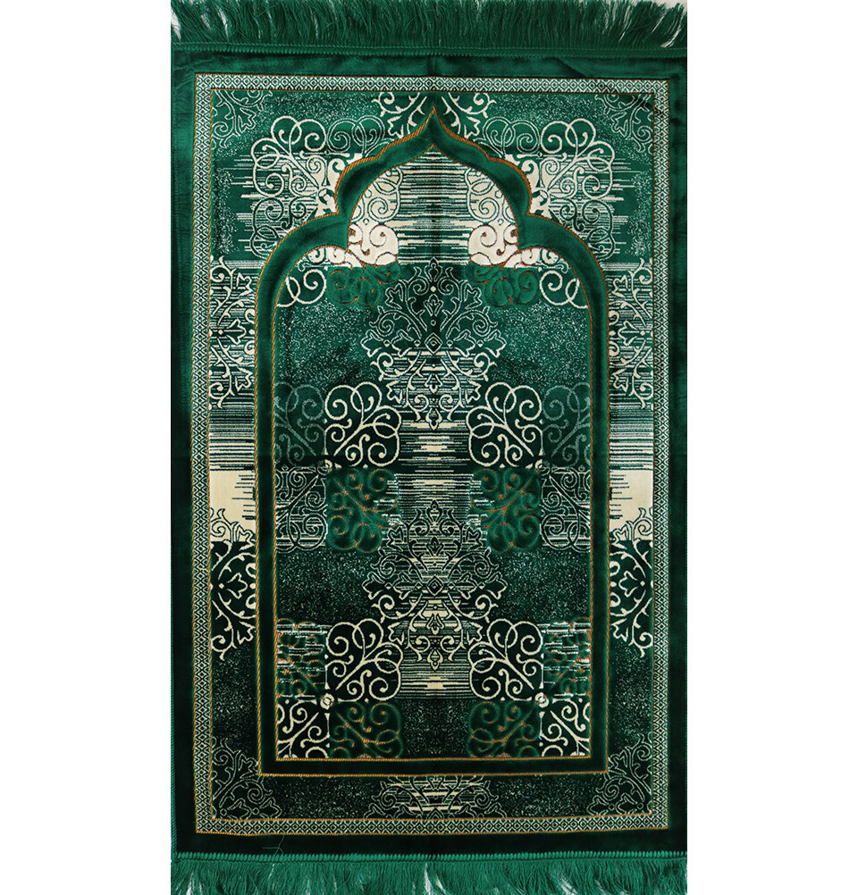 Modefa Prayer Rug – Velvet Sajadah Janamaz Stamp Classic Elegant Swirl (Green)