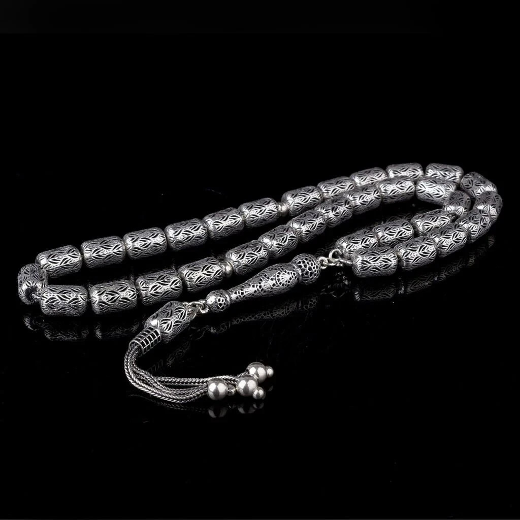 8MM 925 Sterling Silver 33 Islamic Prayer Beads Tesbih Tasbeeh Rosary Misbaha 53
