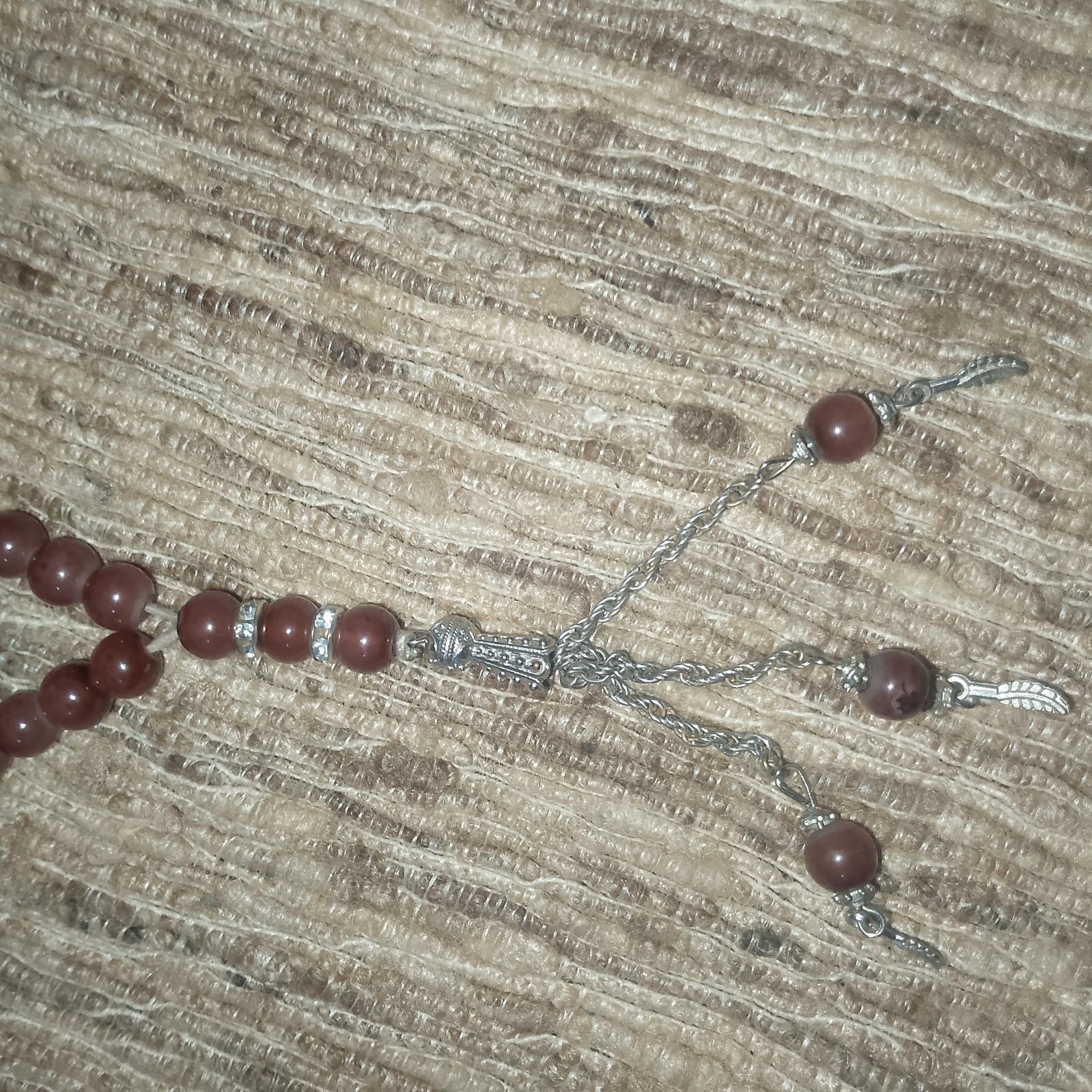 Natural Agate Stone Islamic Prayer Beads 33 Misbaha Tasbih Rosary Silver Tassel