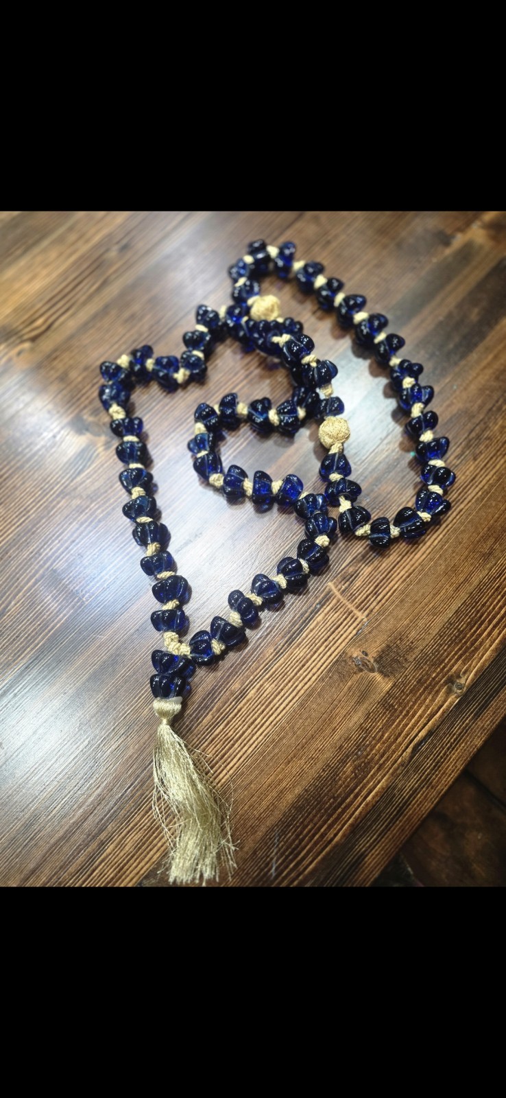 Blue Islamic Prayer Beads with Gold Accents and Tassel Handmade Islam