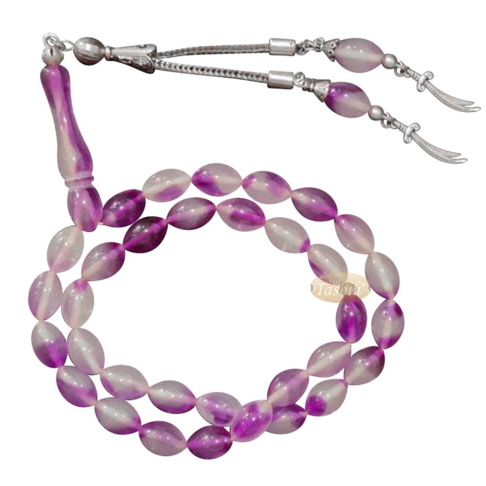 Muslim Purple Glow in the Dark Tasbih – 33 Oval Prayer Beads 12x8mm Dhikr Rosary