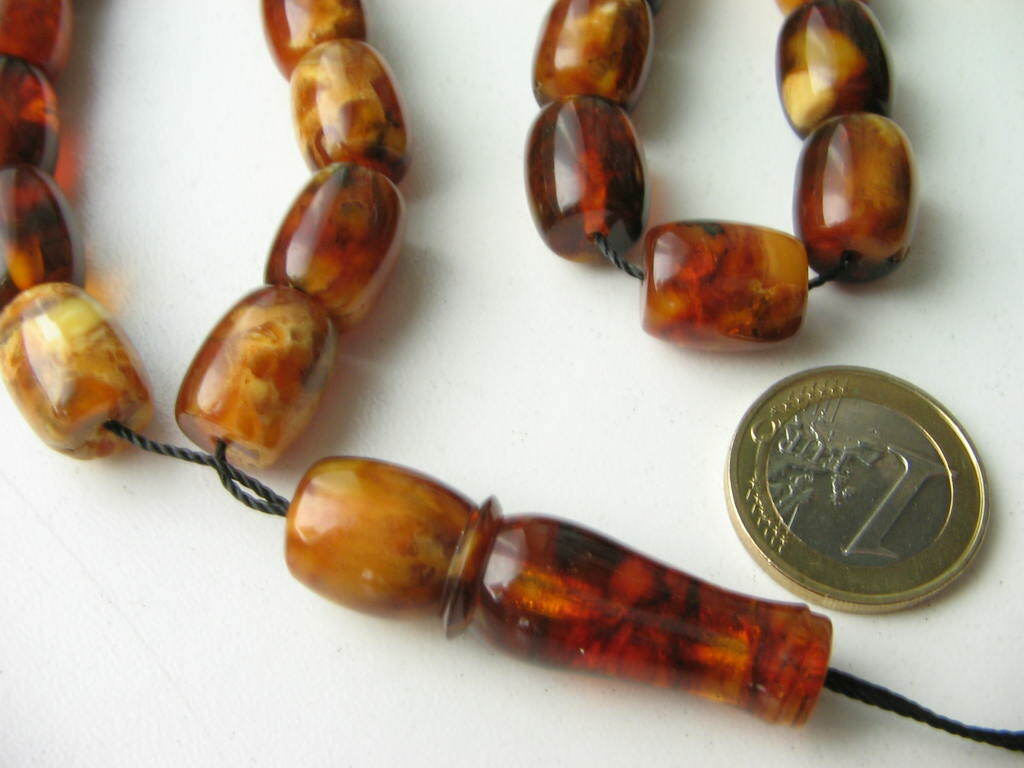 Vintage pressed genuine Baltic amber Islamic prayer beads rosary tasbih 12x14mm