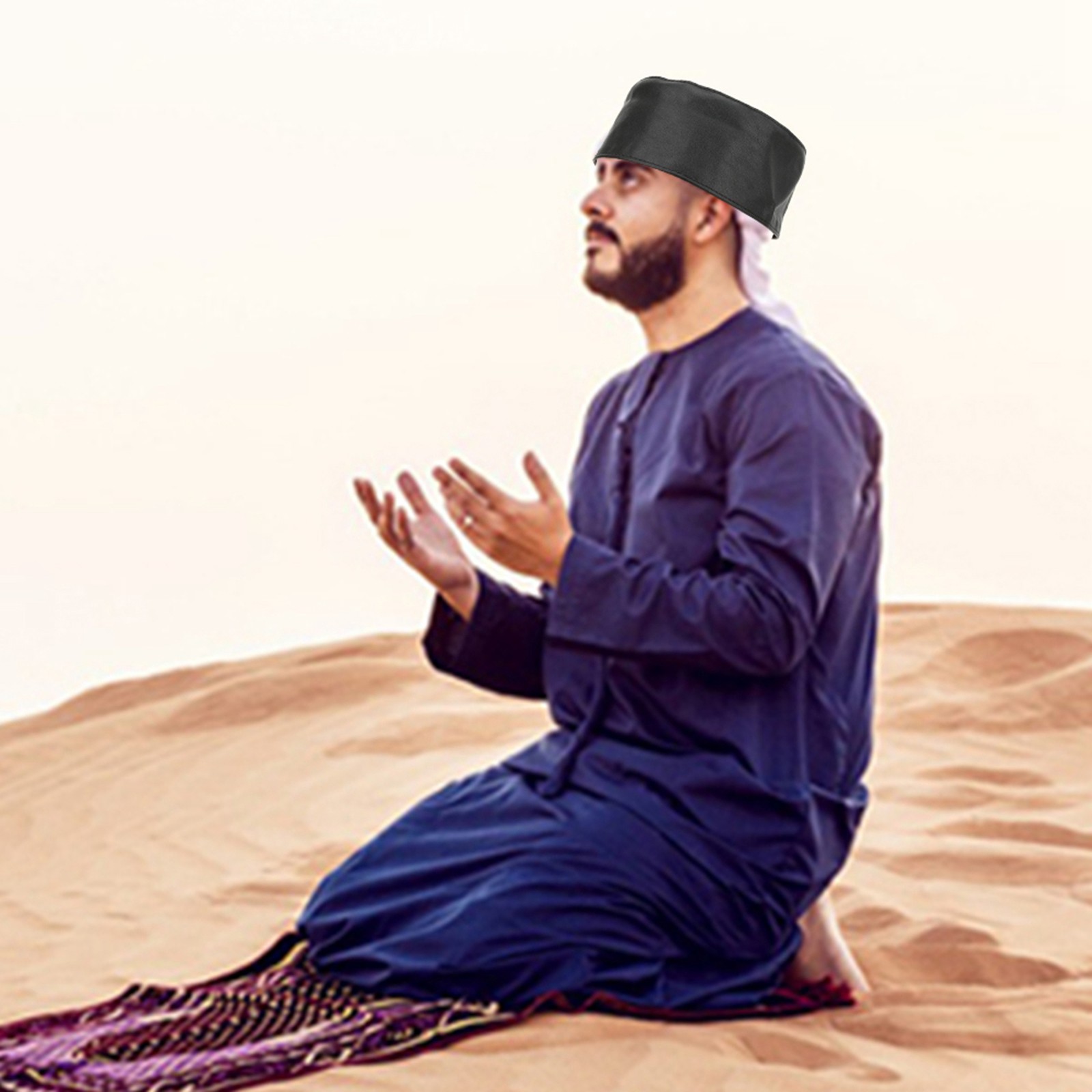 Black Goat Leather Muslim Prayer Hat Kufi Cap 57cm