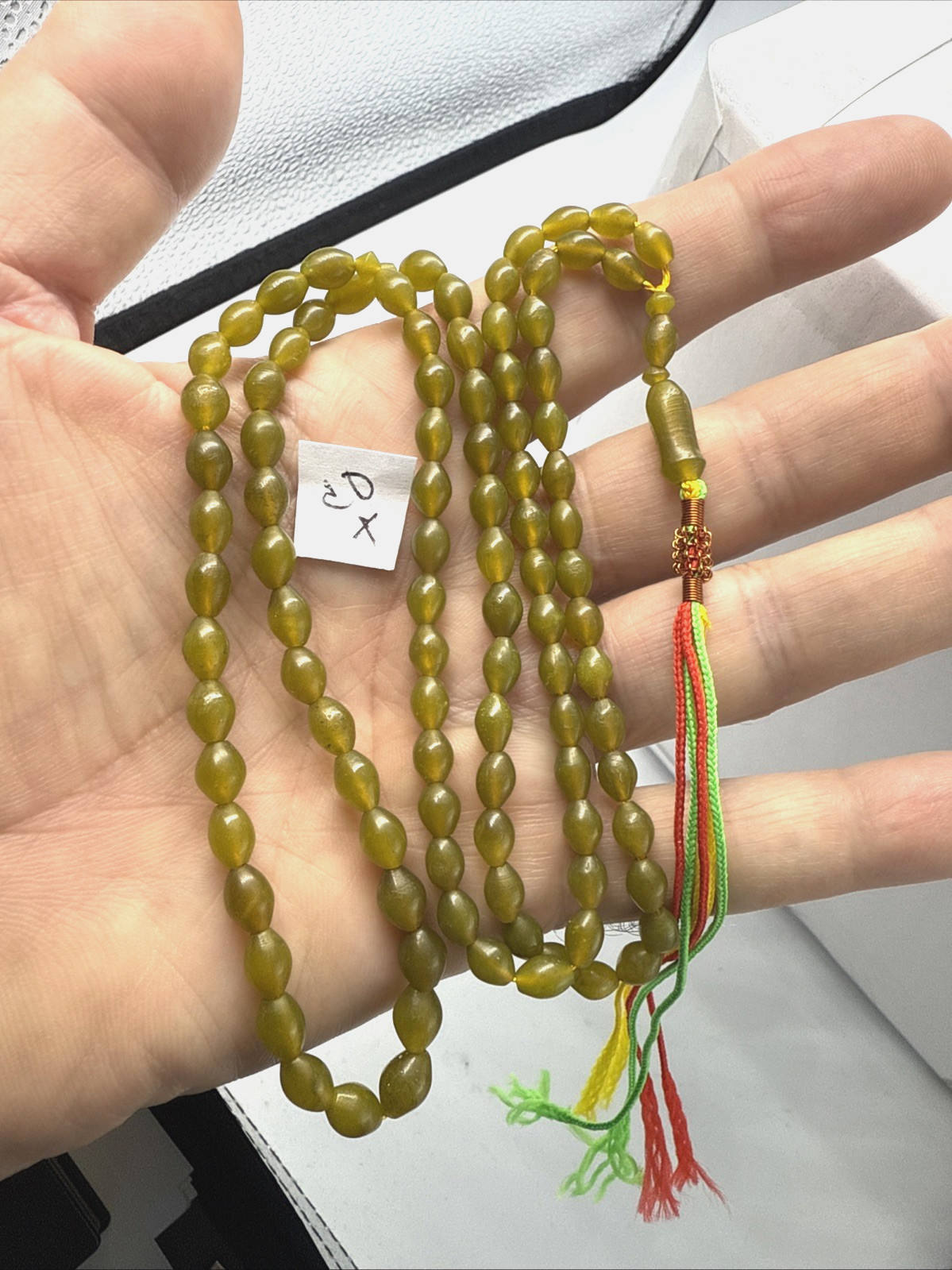 RARE OLIVE 99 BEADS لون الزيتون GENUINE SHAH MAGHSOUD 36 cm شاه مقصود تسبيح